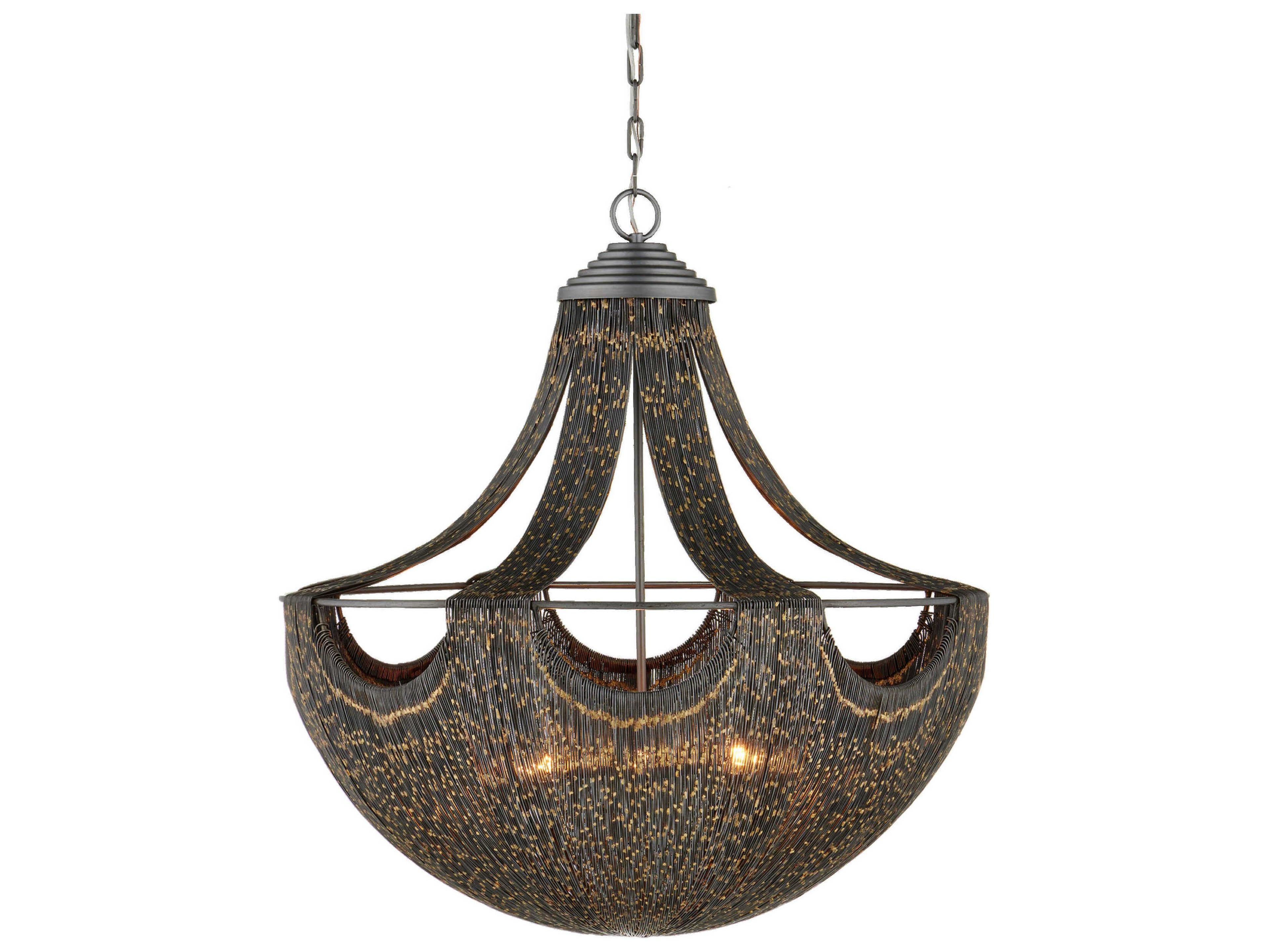 Currey & Company Eduardo 6-Light Natural Iron Brass Black Bowl Pendant
