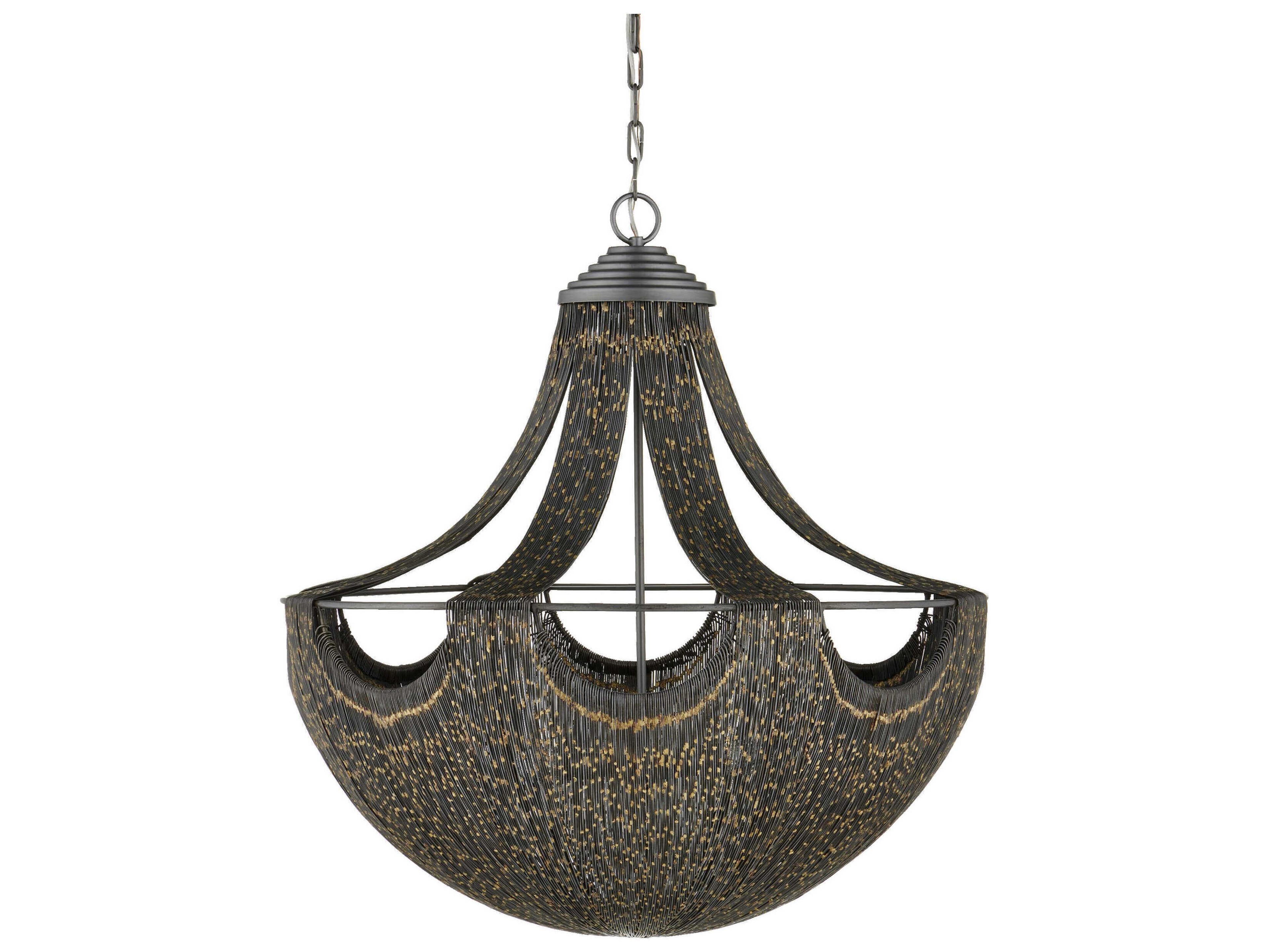 Currey & Company Eduardo 6-Light Natural Iron Brass Black Bowl Pendant