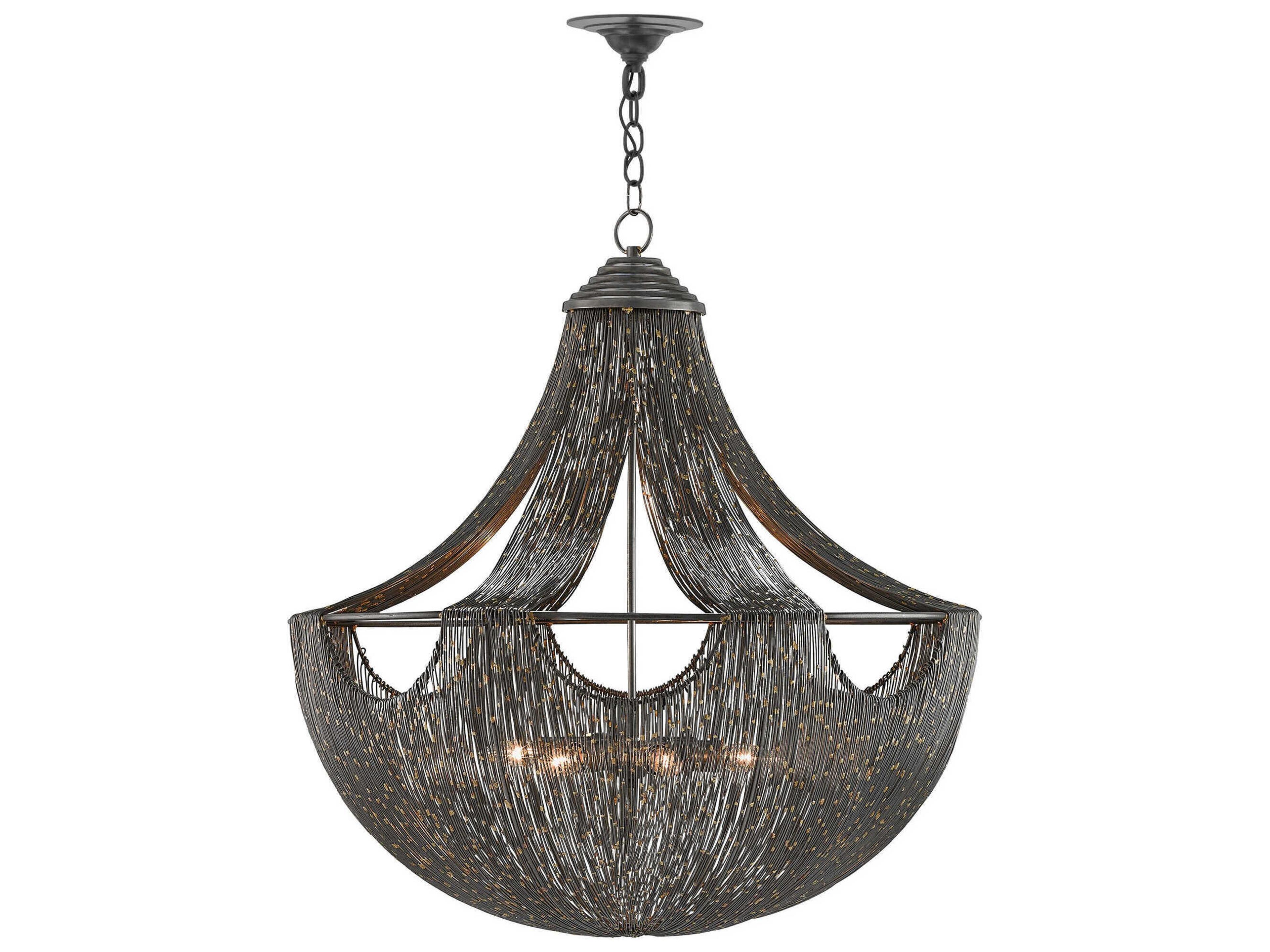 Currey & Company Eduardo 6-Light Natural Iron Brass Black Bowl Pendant