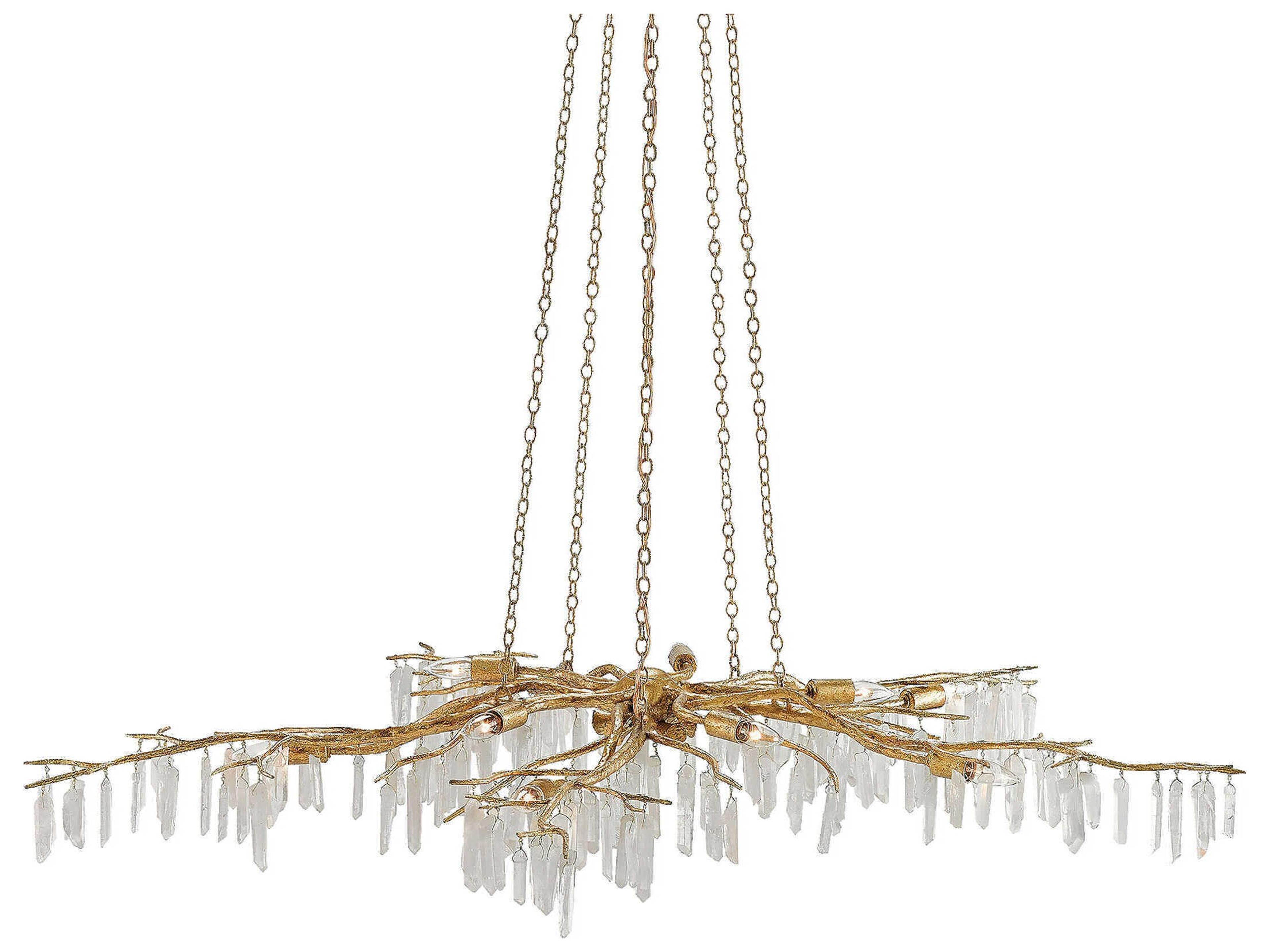 Currey & Company Forest 10-Light Washed Lucerne Gold Natural Chandelier