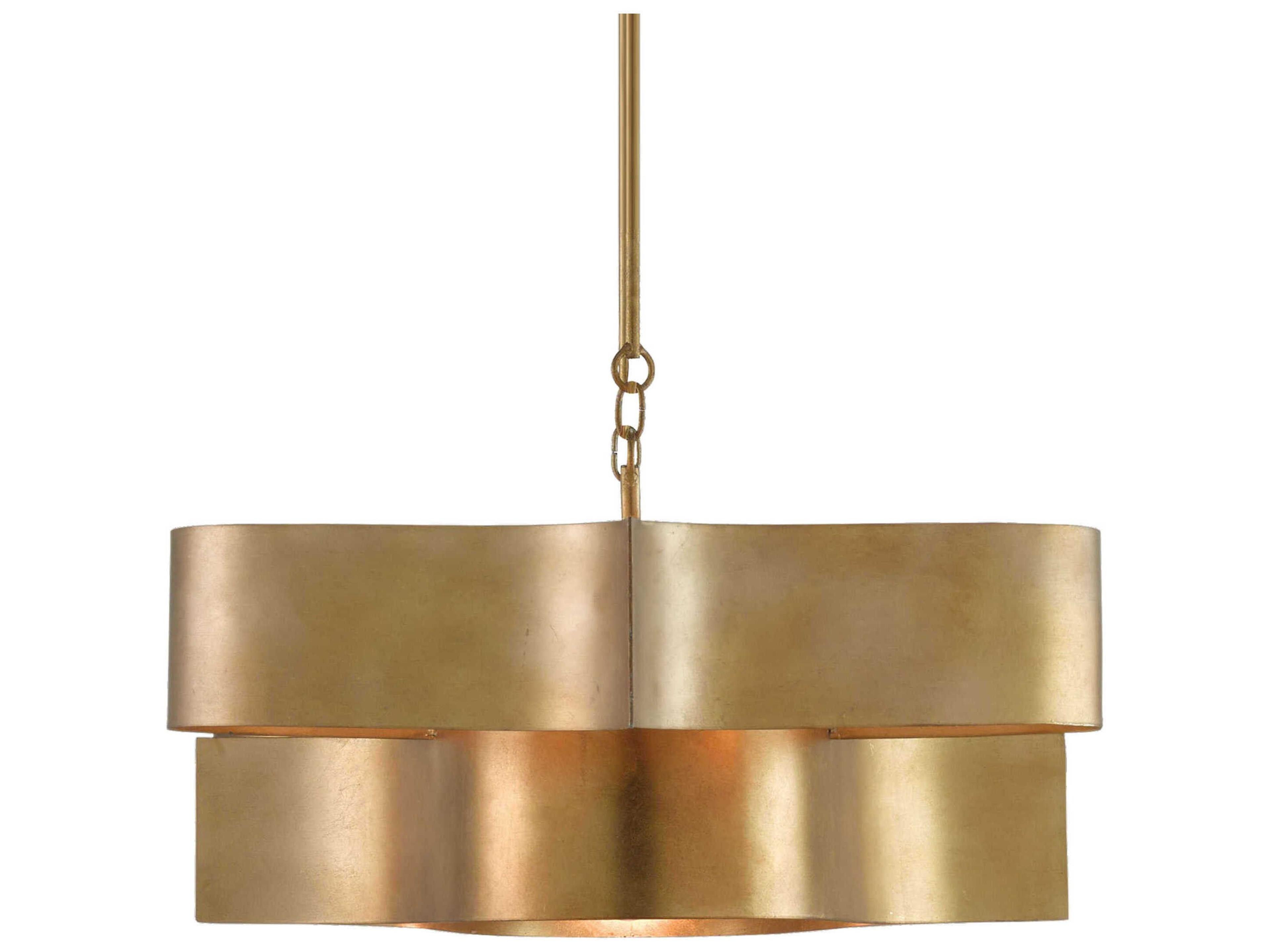 Currey & Company Grand Lotus 6-Light Antique Gold Leaf Island Pendant