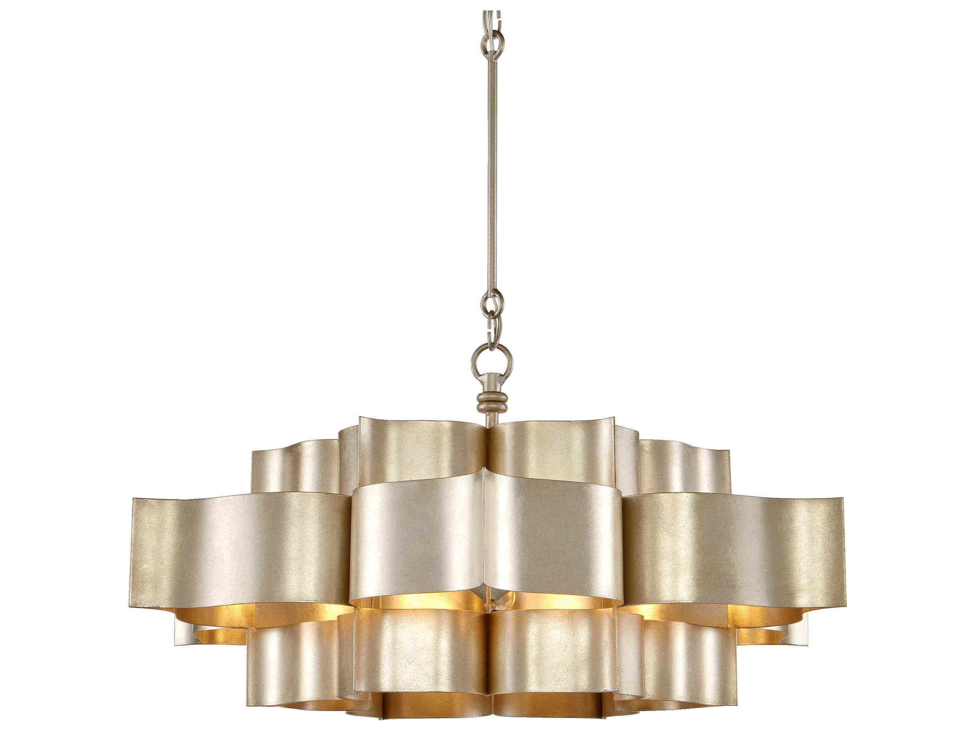 Currey & Company Grand Lotus 6-Light Contemporary Silver Leaf Island Pendant