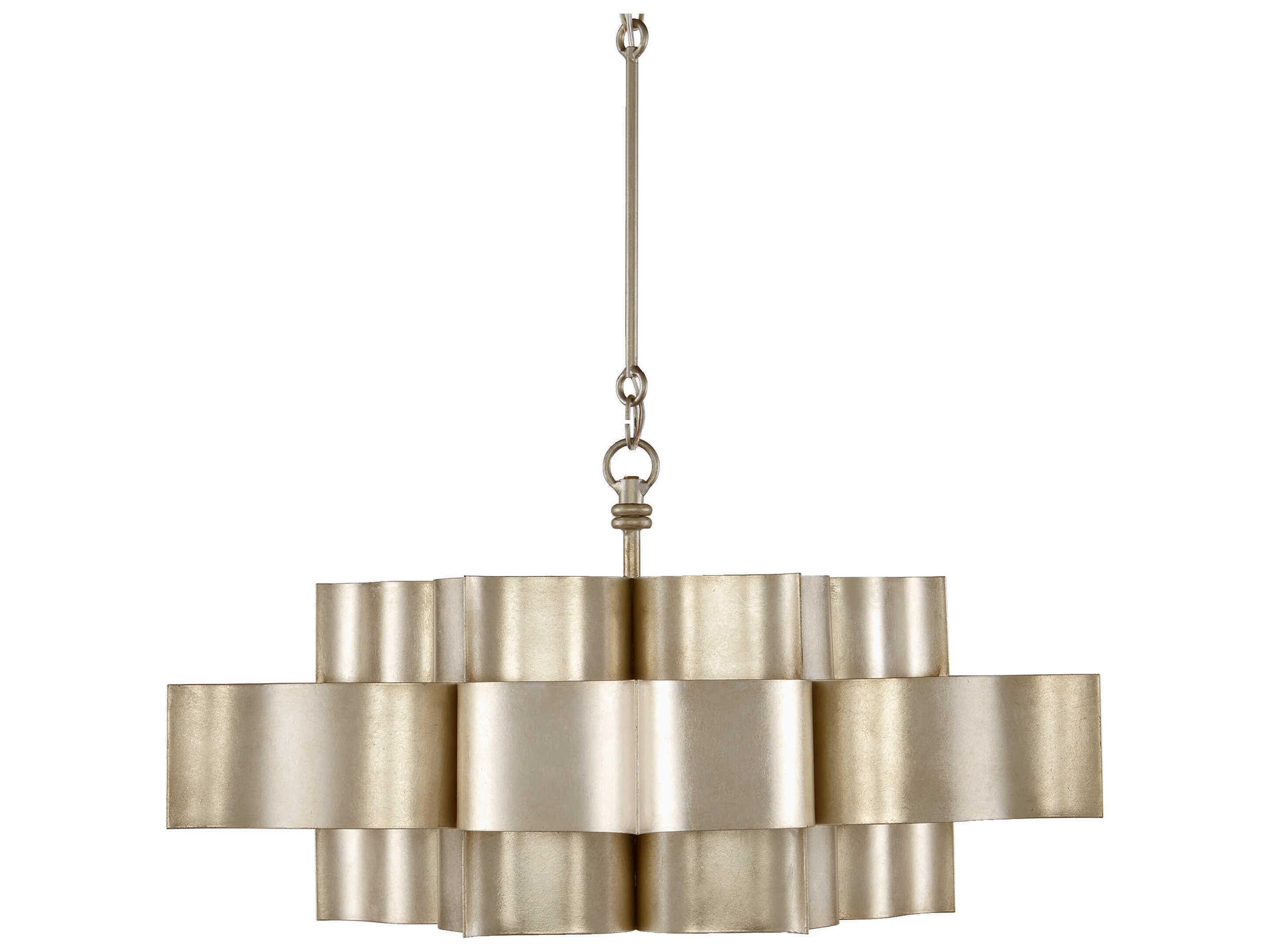Currey & Company Grand Lotus 6-Light Contemporary Silver Leaf Island Pendant