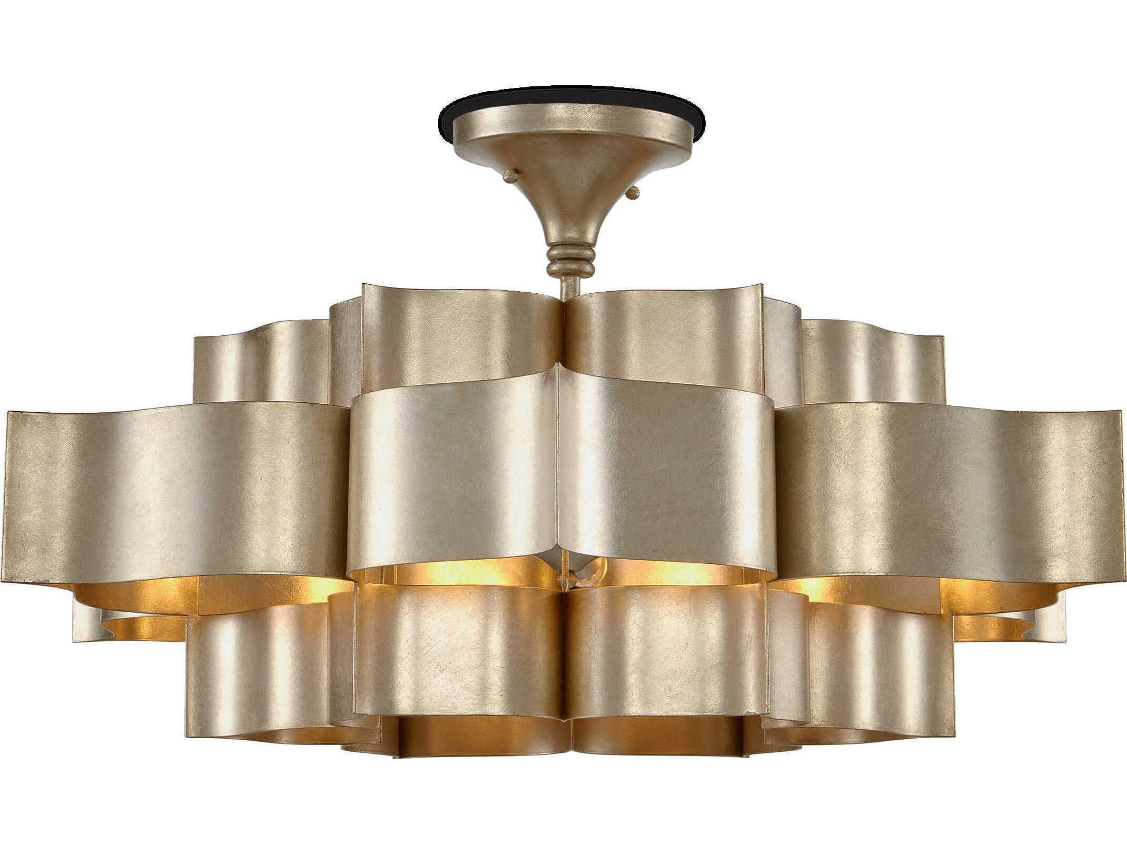 Currey & Company Grand Lotus 6-Light Contemporary Silver Leaf Island Pendant