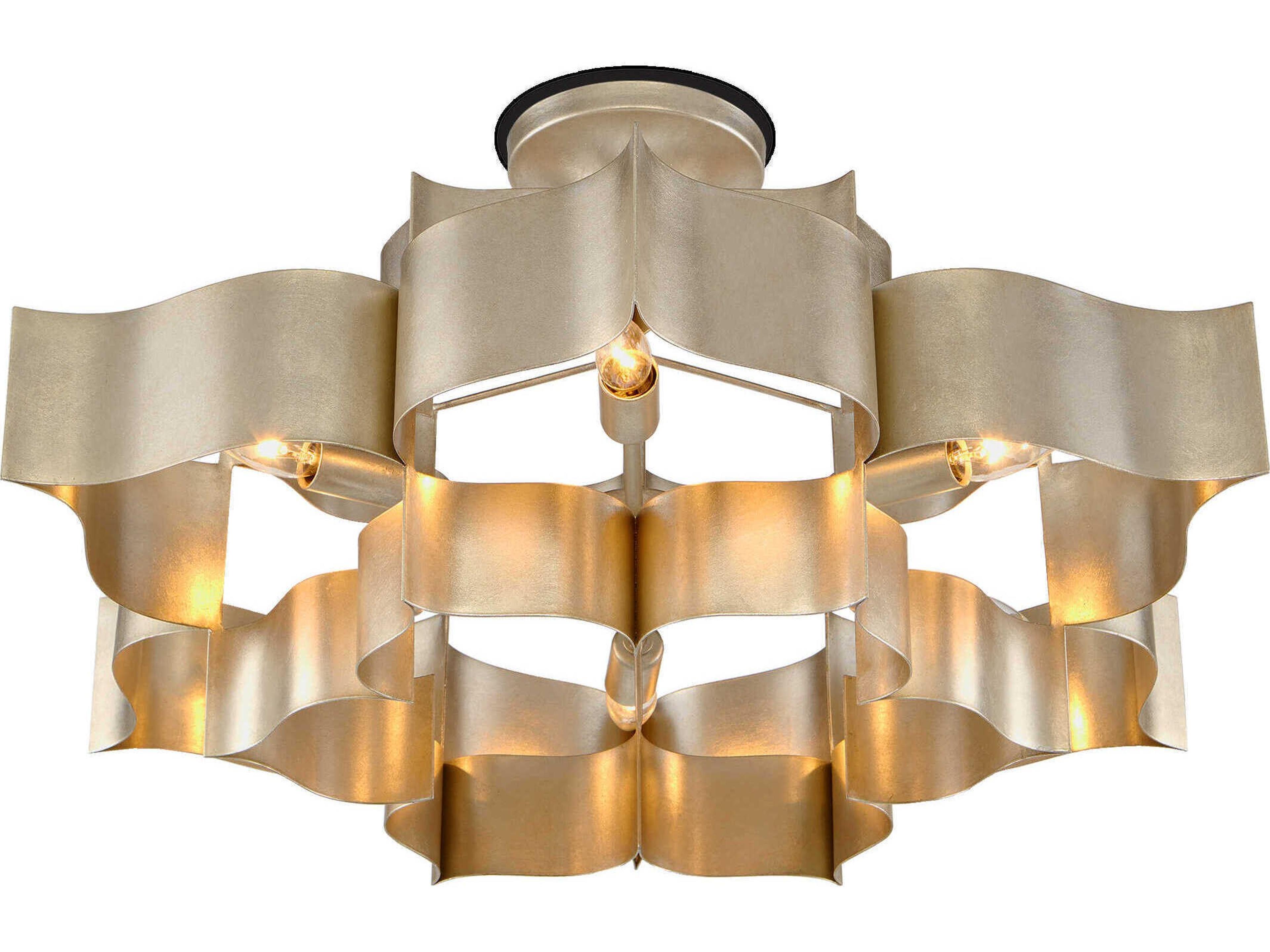 Currey & Company Grand Lotus 6-Light Contemporary Silver Leaf Island Pendant