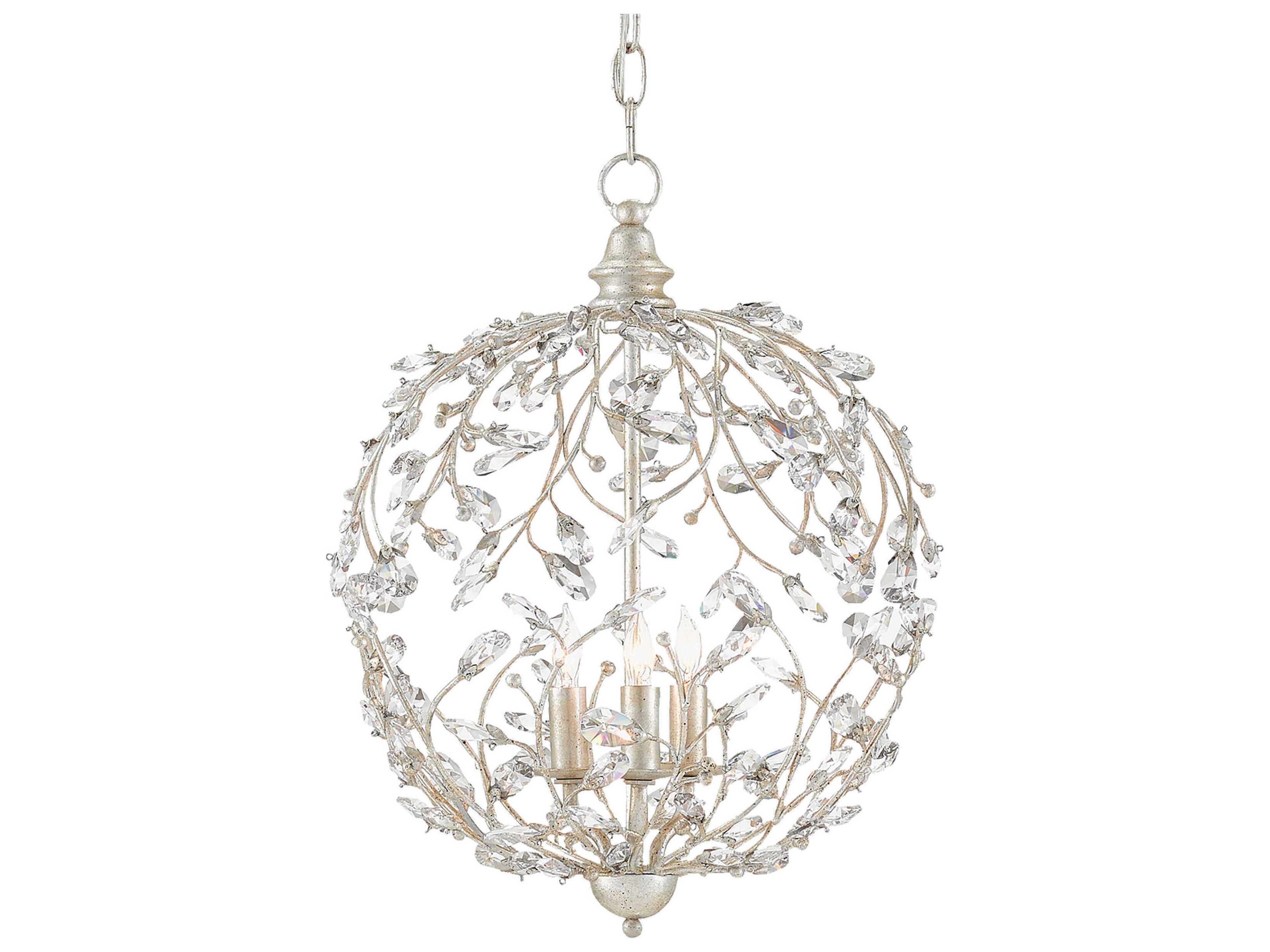Crystal Bud 3-Light Silver Granello Candelabra Globe Chandelier