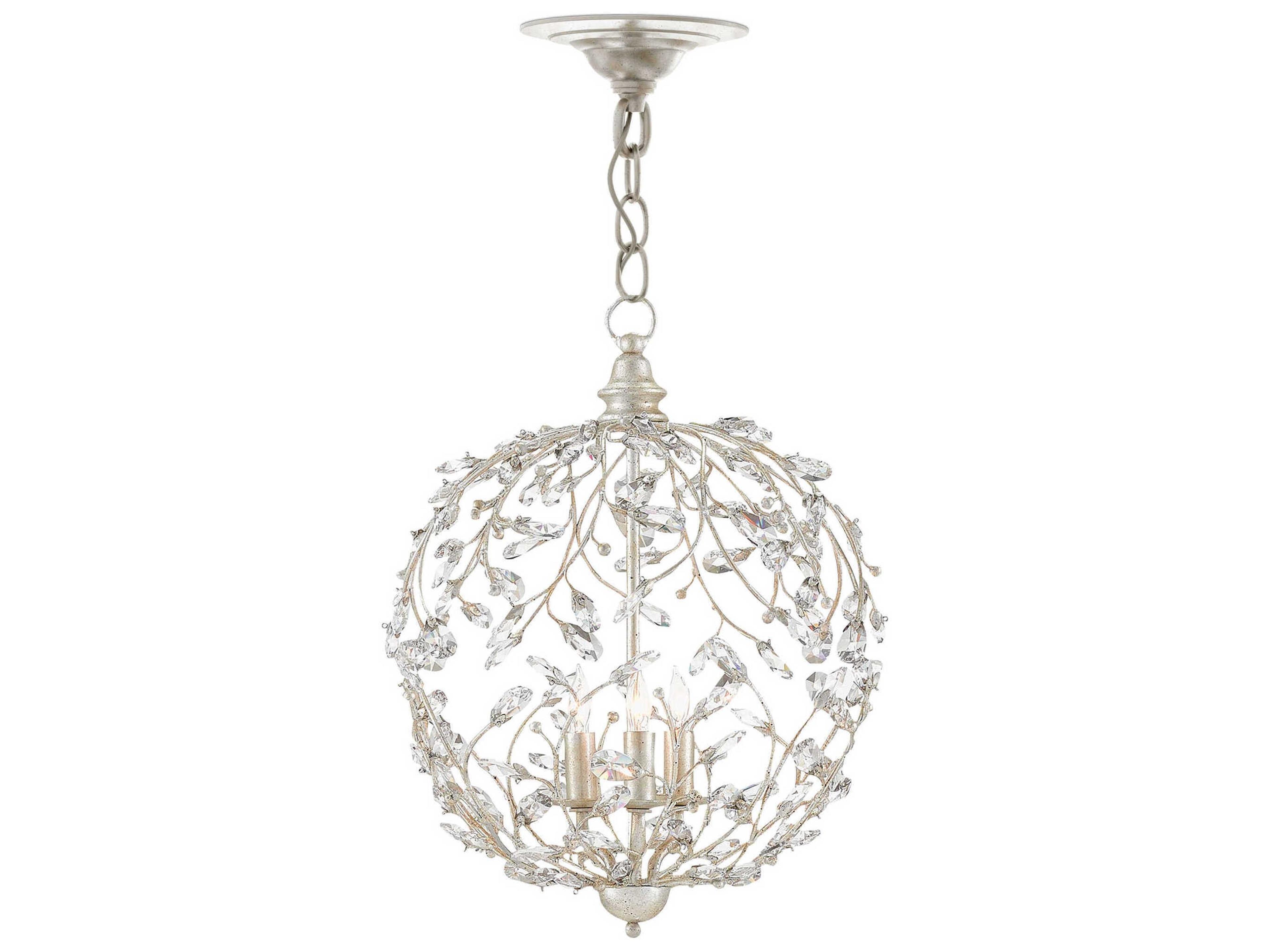Currey & Company Crystal Bud 3-Light Silver Granello Candelabra Globe Chandelier