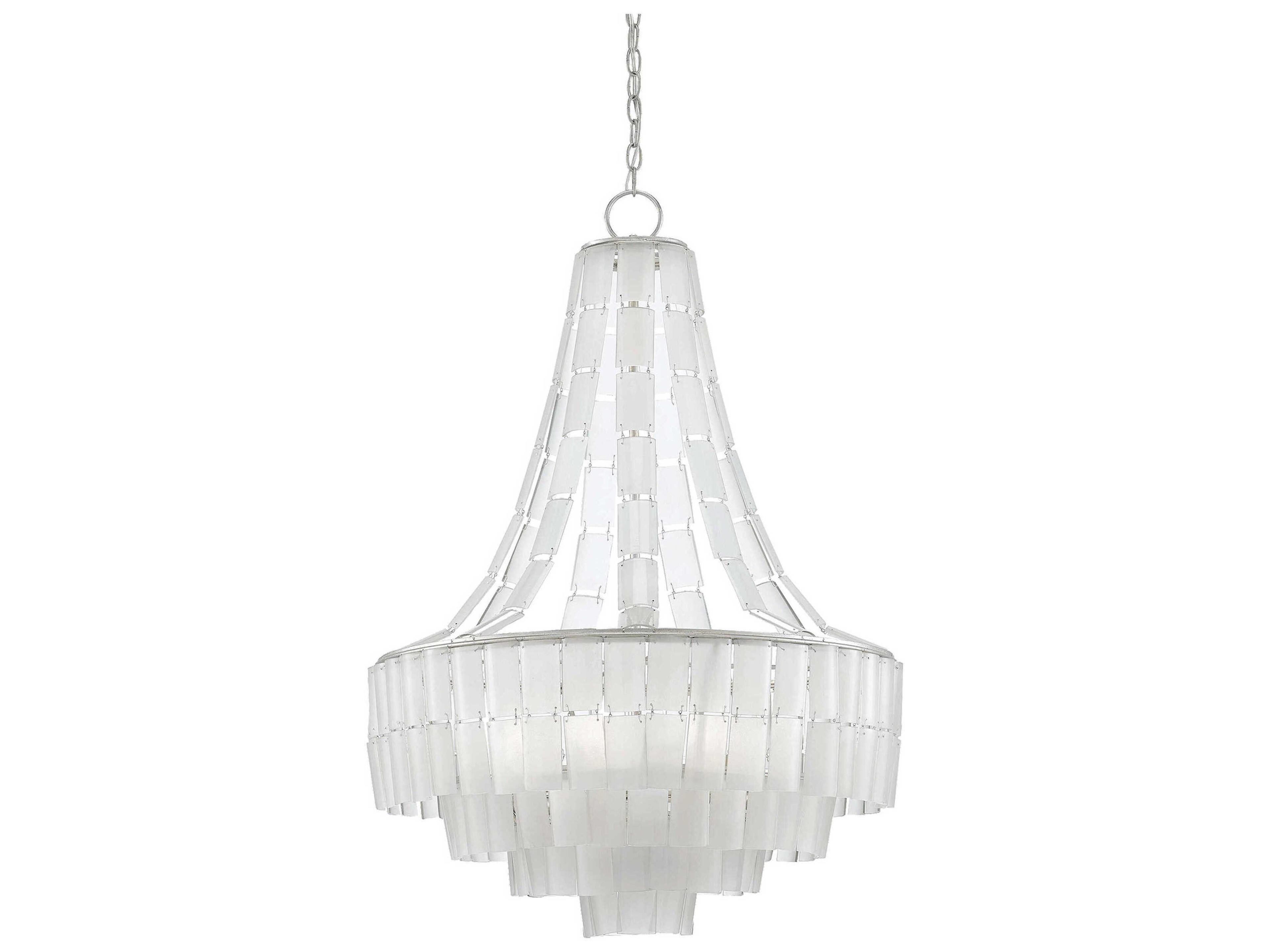 Vintner 7-Light Contemporary Silver Leaf Opaque White Glass Candelabra Globe Tiered Chandelier