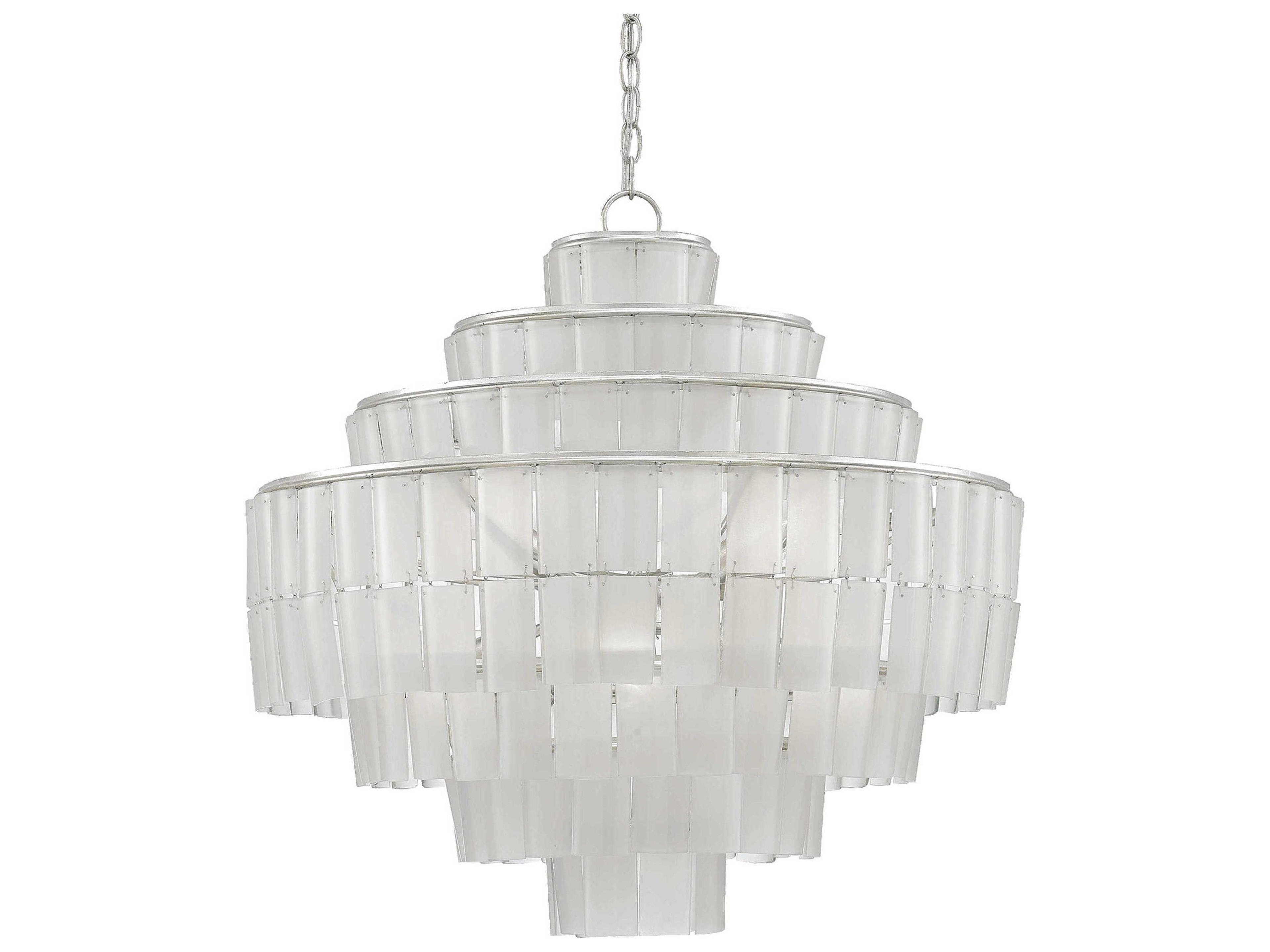 Sommelier Blanc 8-Light Contemporary Silver Leaf Opaque White Globe Tiered Chandelier