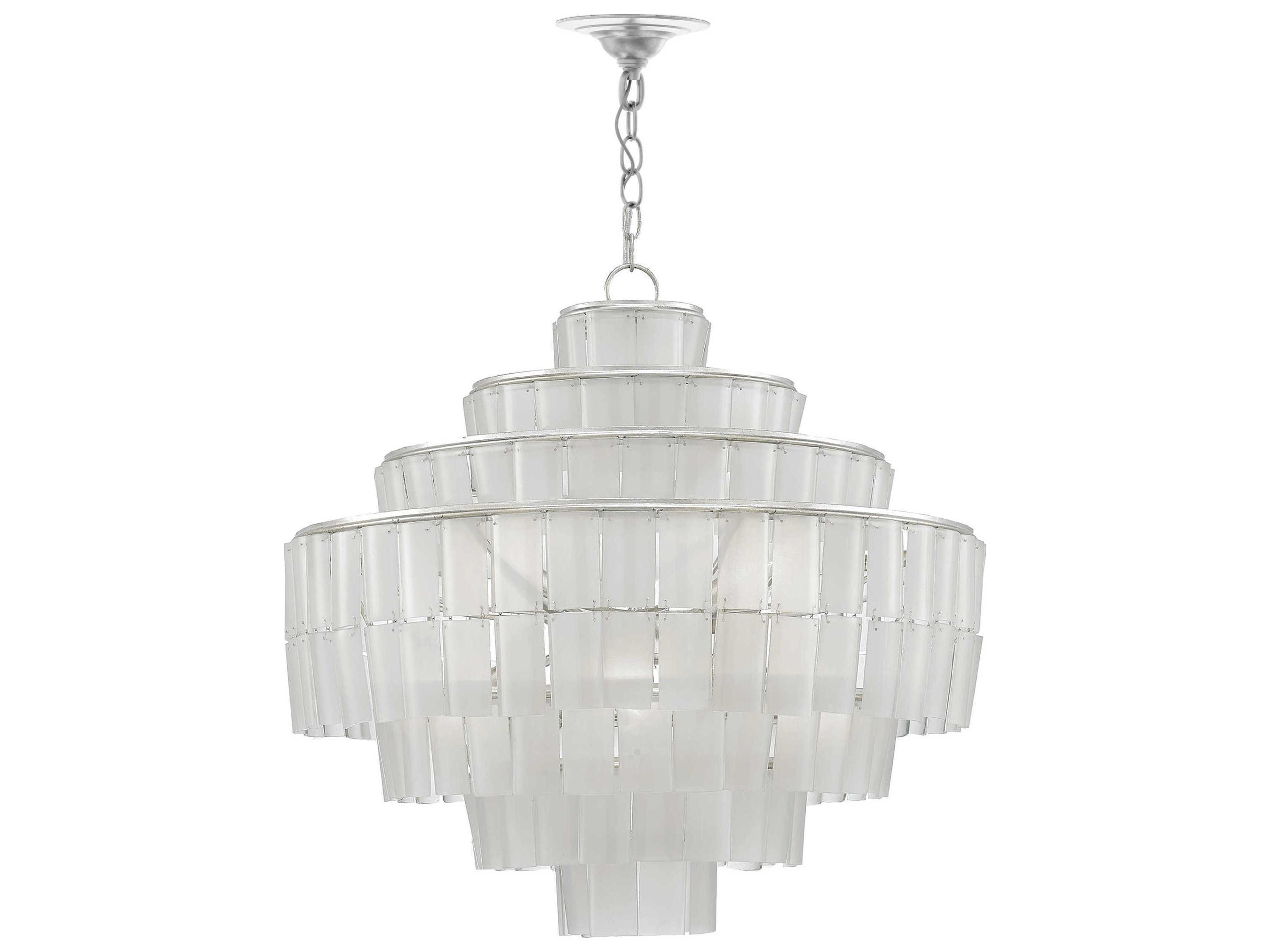 Currey & Company Sommelier Blanc 8-Light Contemporary Silver Leaf Opaque White Globe Tiered Chandelier