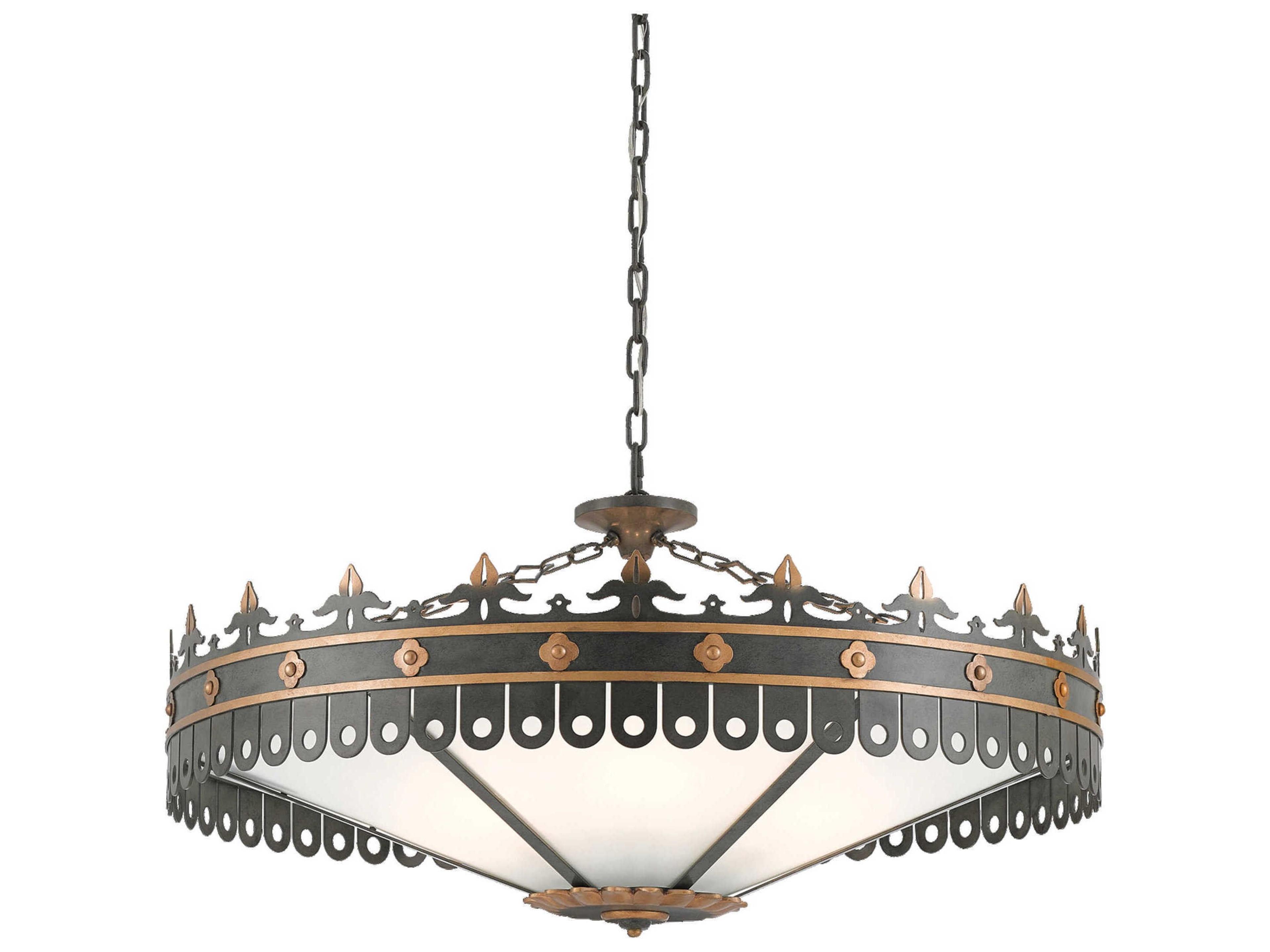 Currey & Company Berkeley 6-Light Antique Gold Moss Gray Bowl Pendant