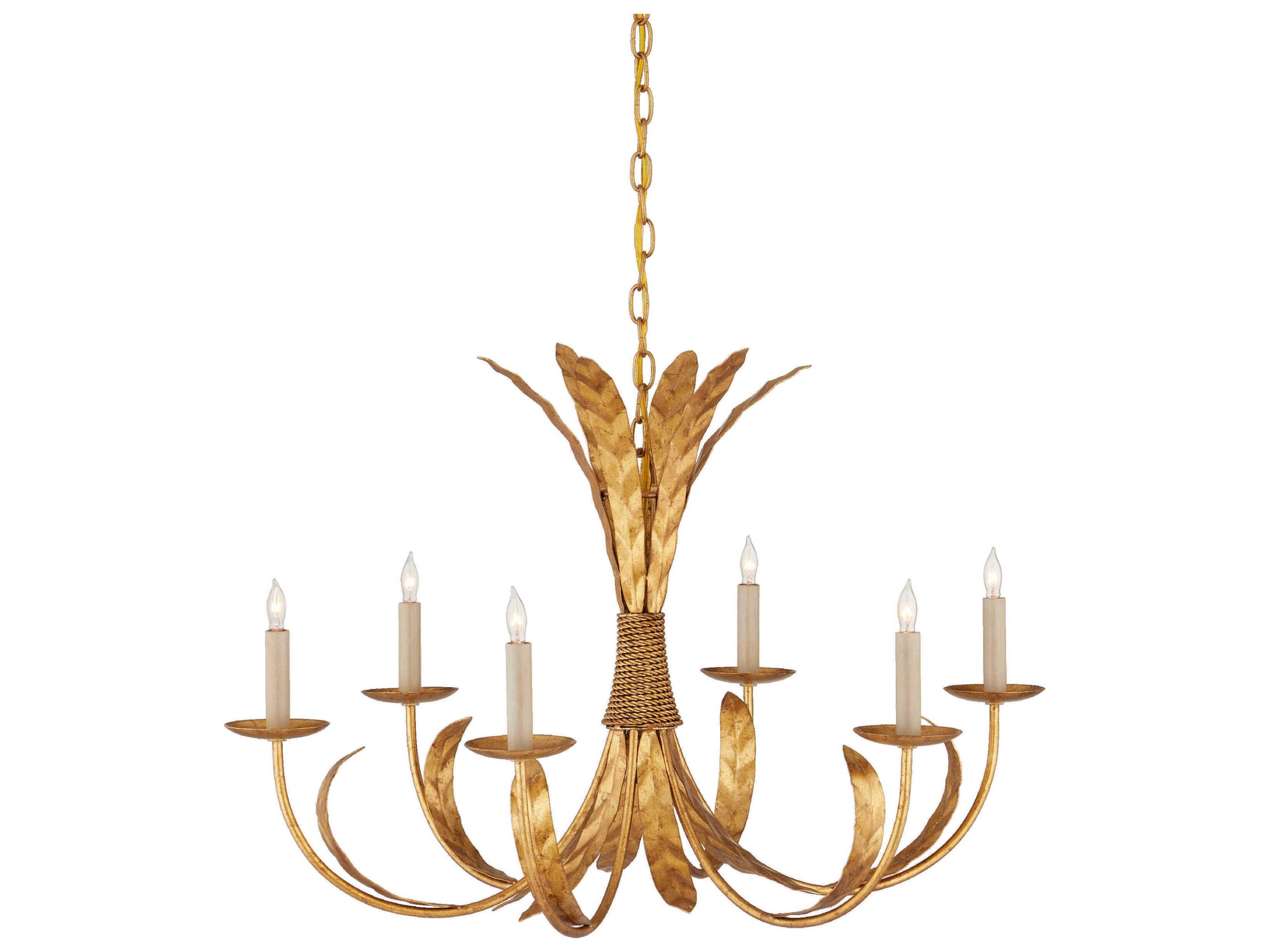 Currey & Company Bette 6-Light Grecian Gold Leaf Candelabra Chandelier