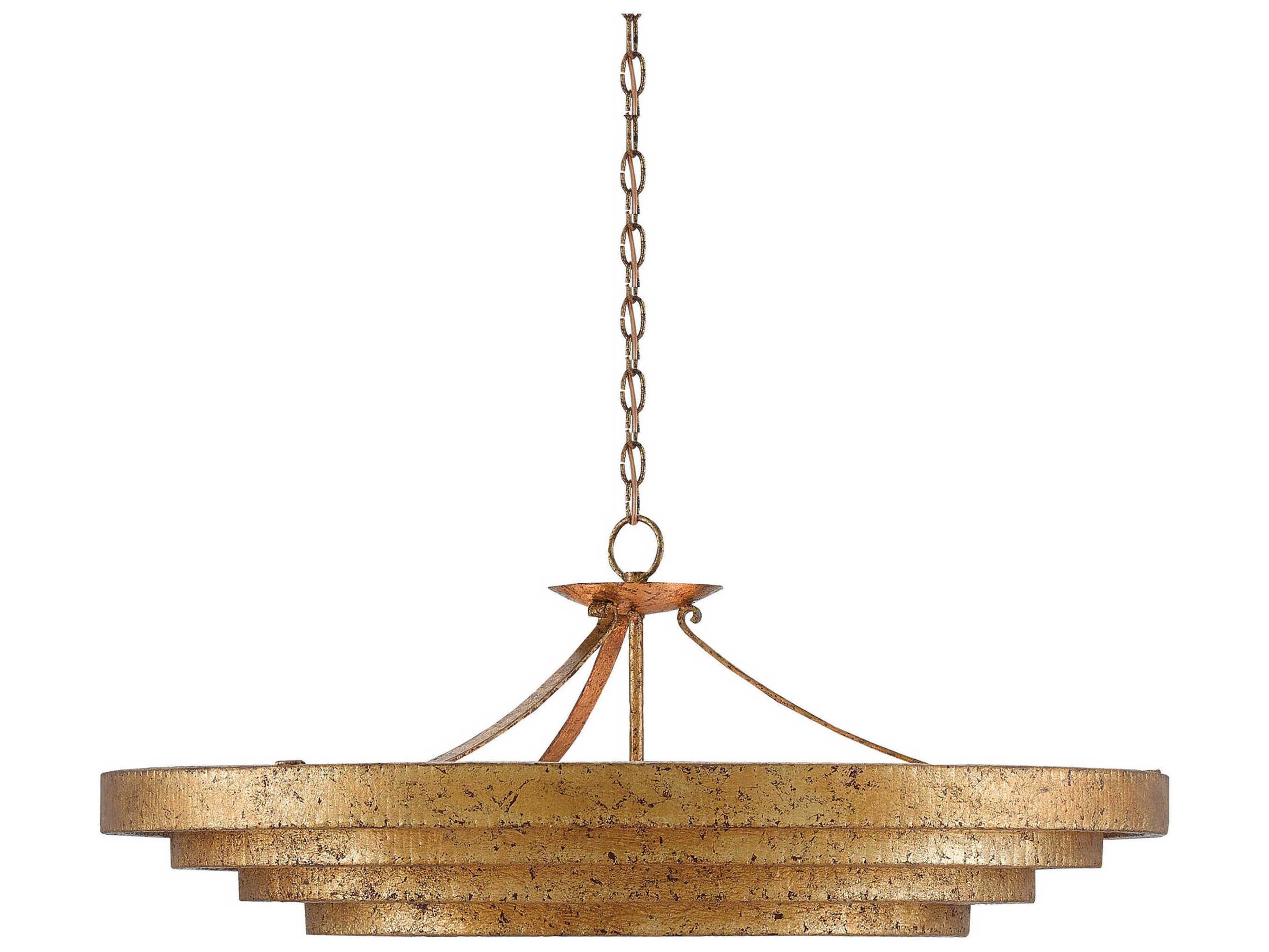 Currey & Company Belle 3-Light Gold Leaf Glass Geometric Pendant