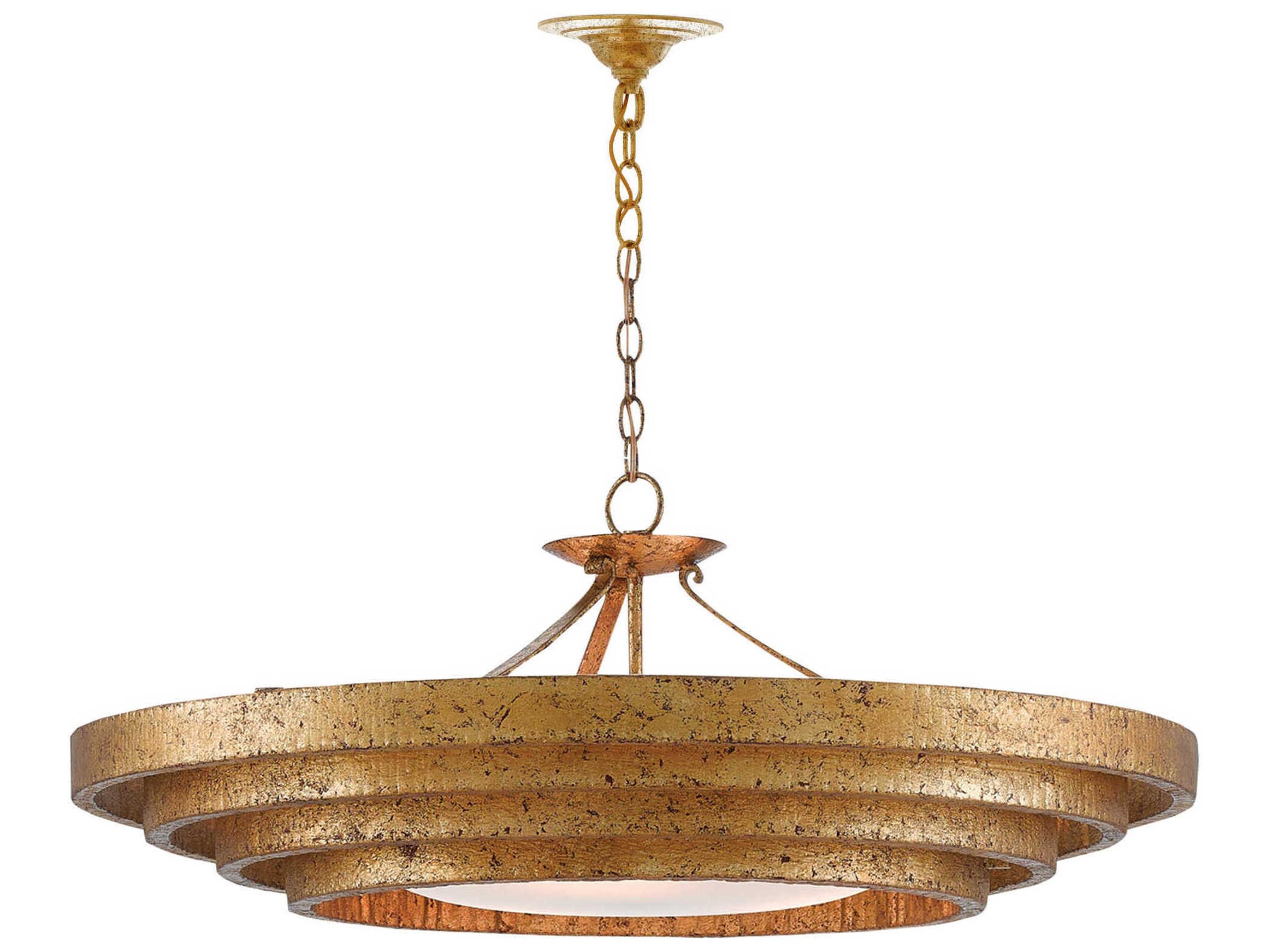 Currey & Company Belle 3-Light Gold Leaf Glass Geometric Pendant