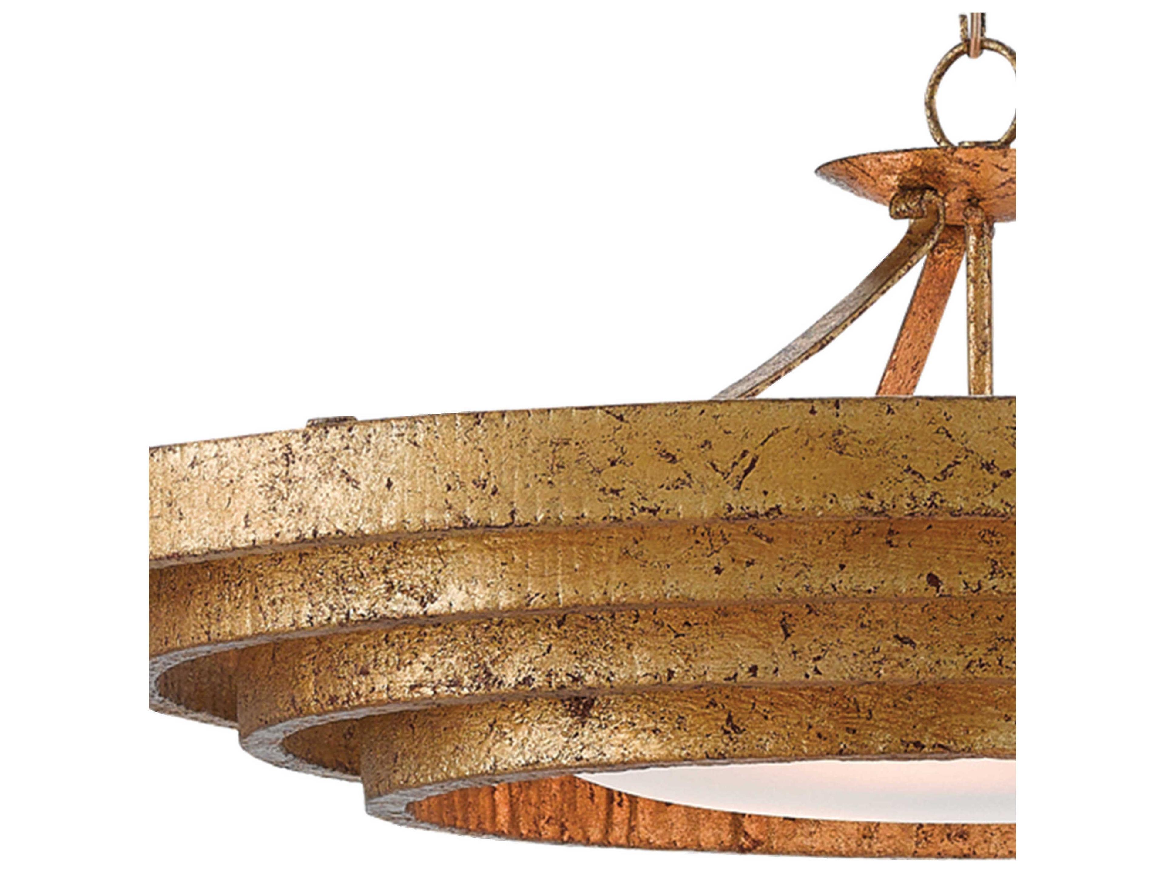 Currey & Company Belle 3-Light Gold Leaf Glass Geometric Pendant