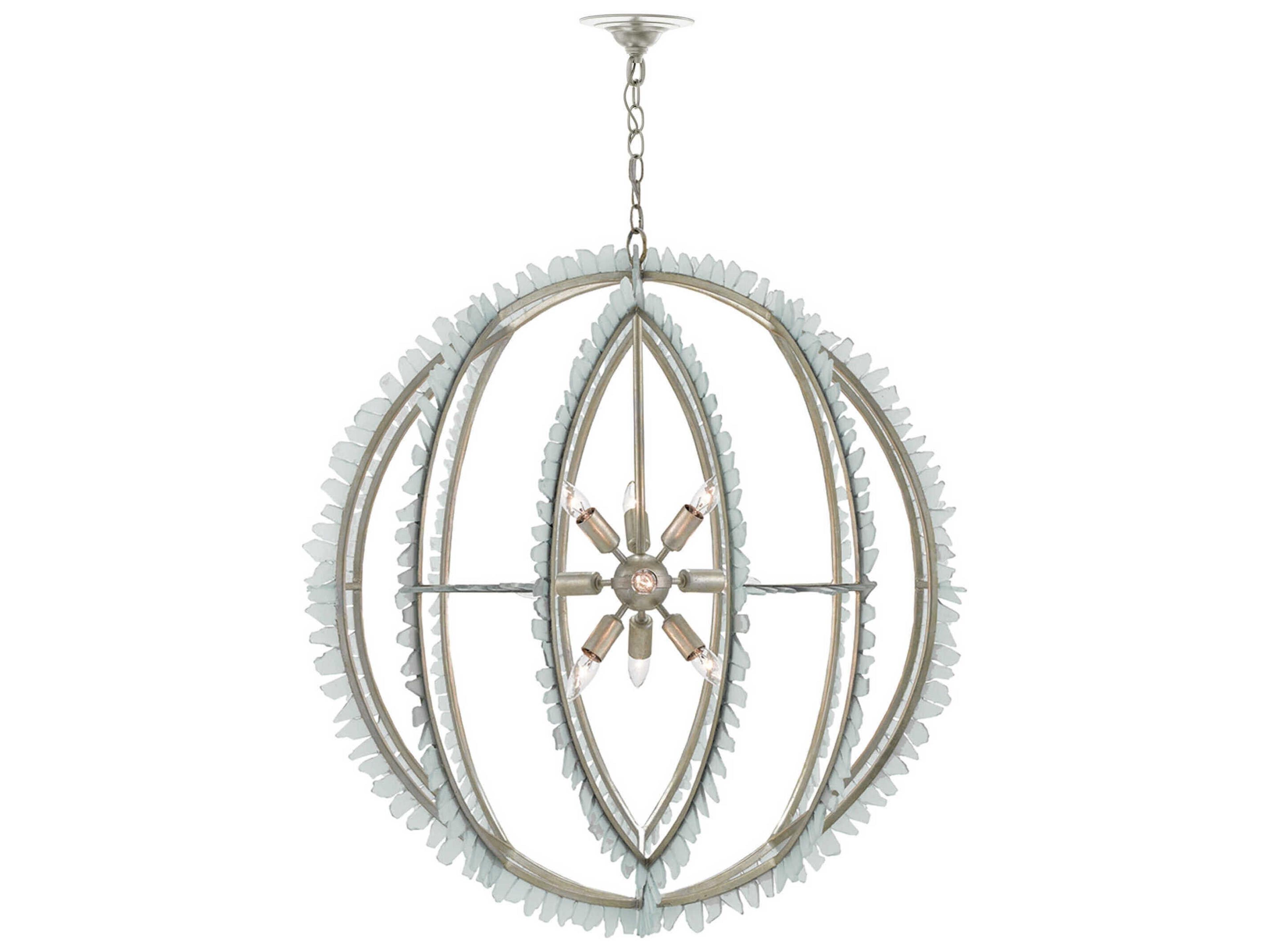 Currey & Company Saltwater 9-Light Contemporary Silver Leaf Seaglass Globe Chandelier