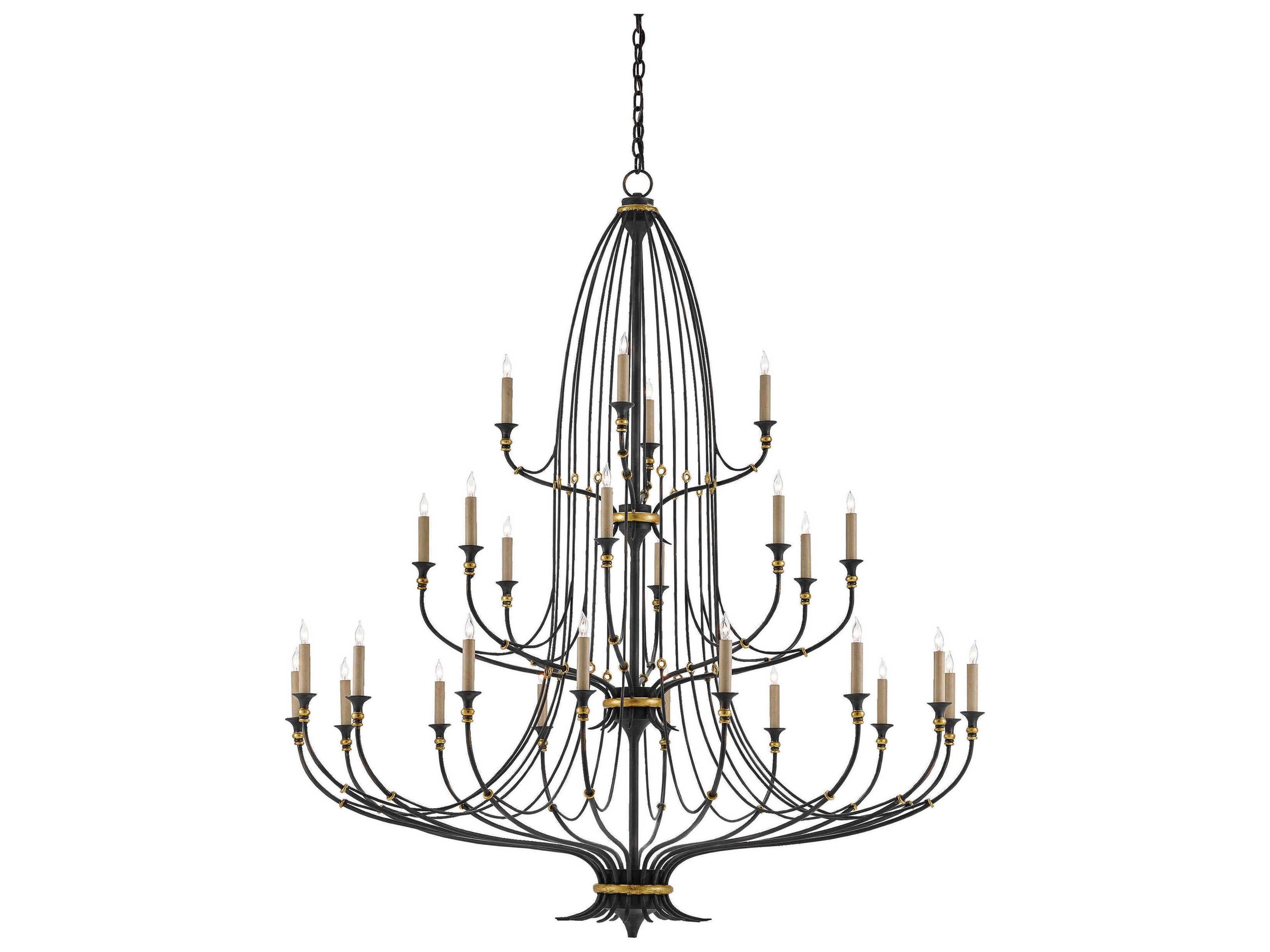 Folgate 28-Light French Black Gold Leaf Candelabra Tiered Chandelier