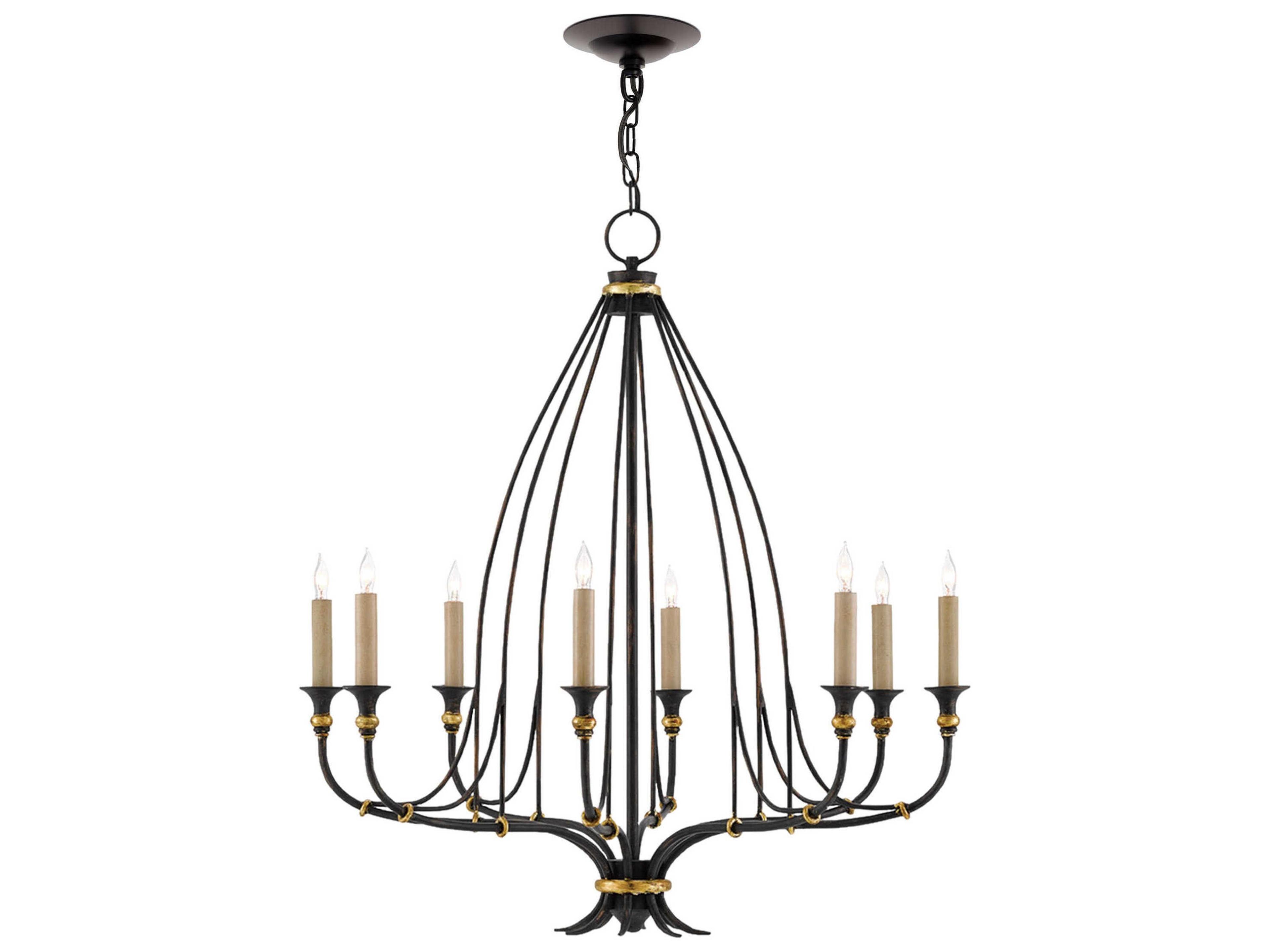 Currey & Company Folgate 8-Light French Black Gold Leaf Candelabra Chandelier