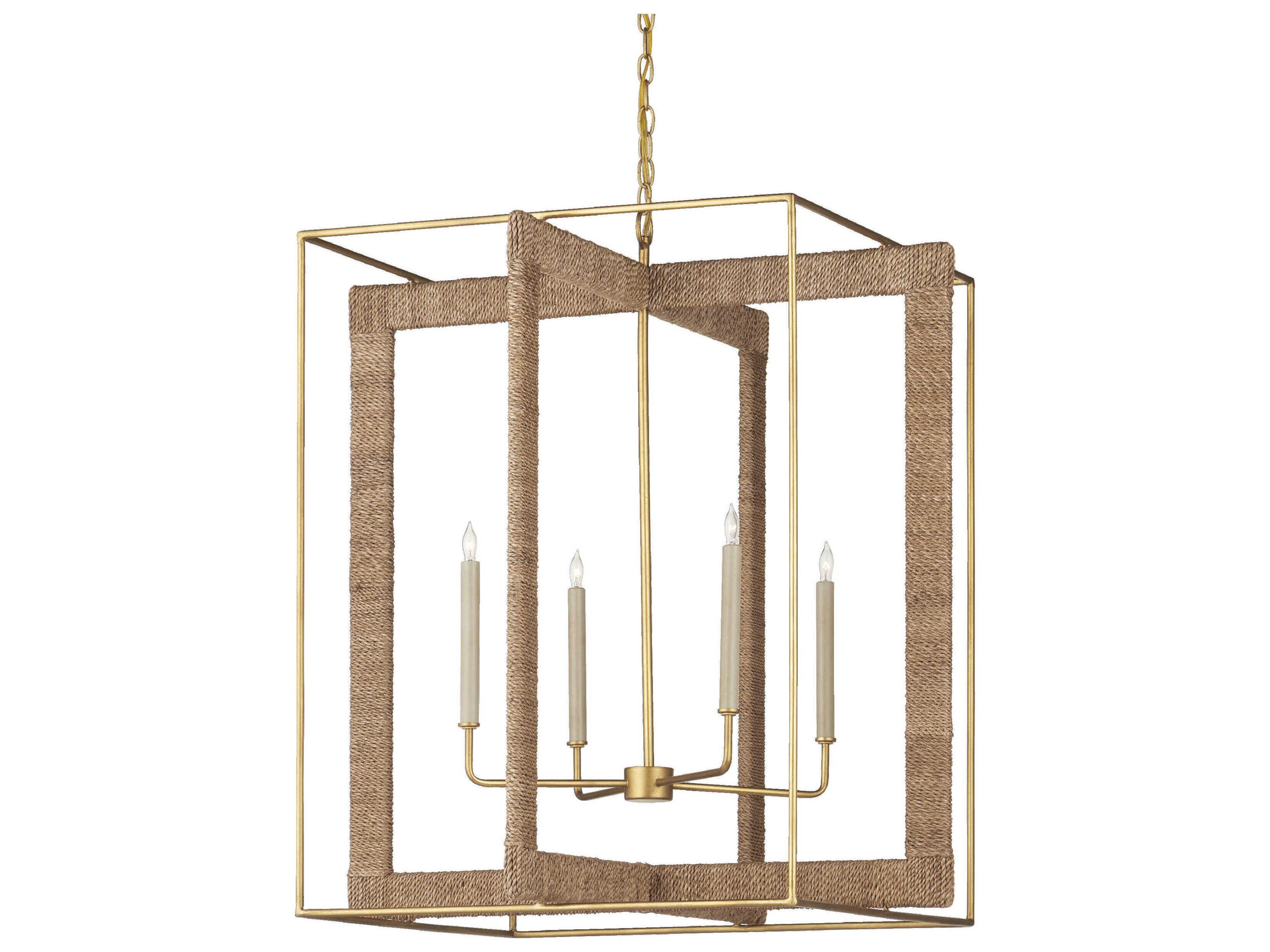 Currey & Company Purebred 4-Light Contemporary Gold Leaf Natural Candelabra Geometric Chandelier