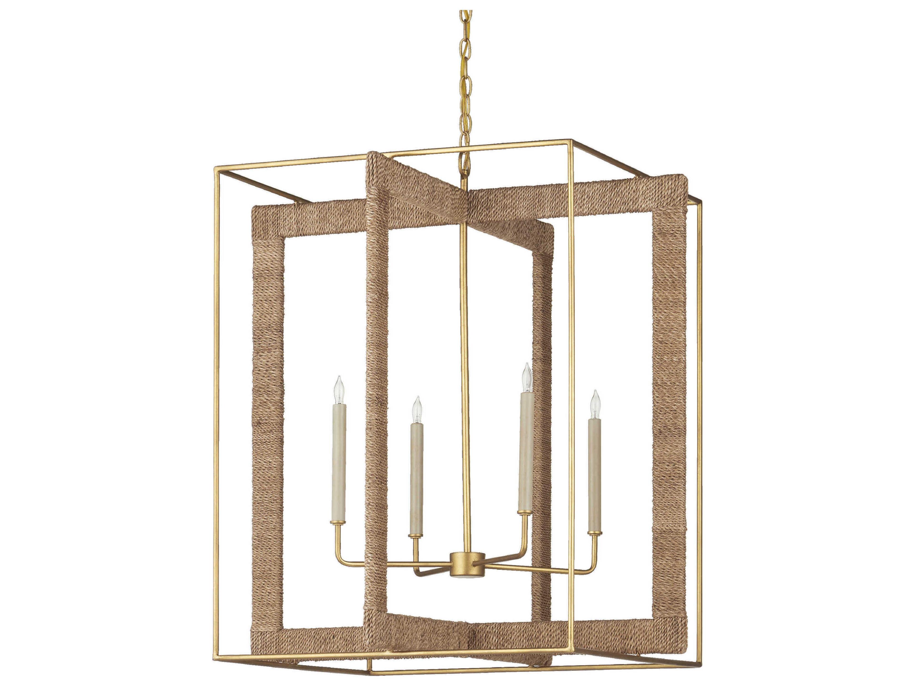 Currey & Company Purebred 4-Light Contemporary Gold Leaf Natural Candelabra Geometric Chandelier