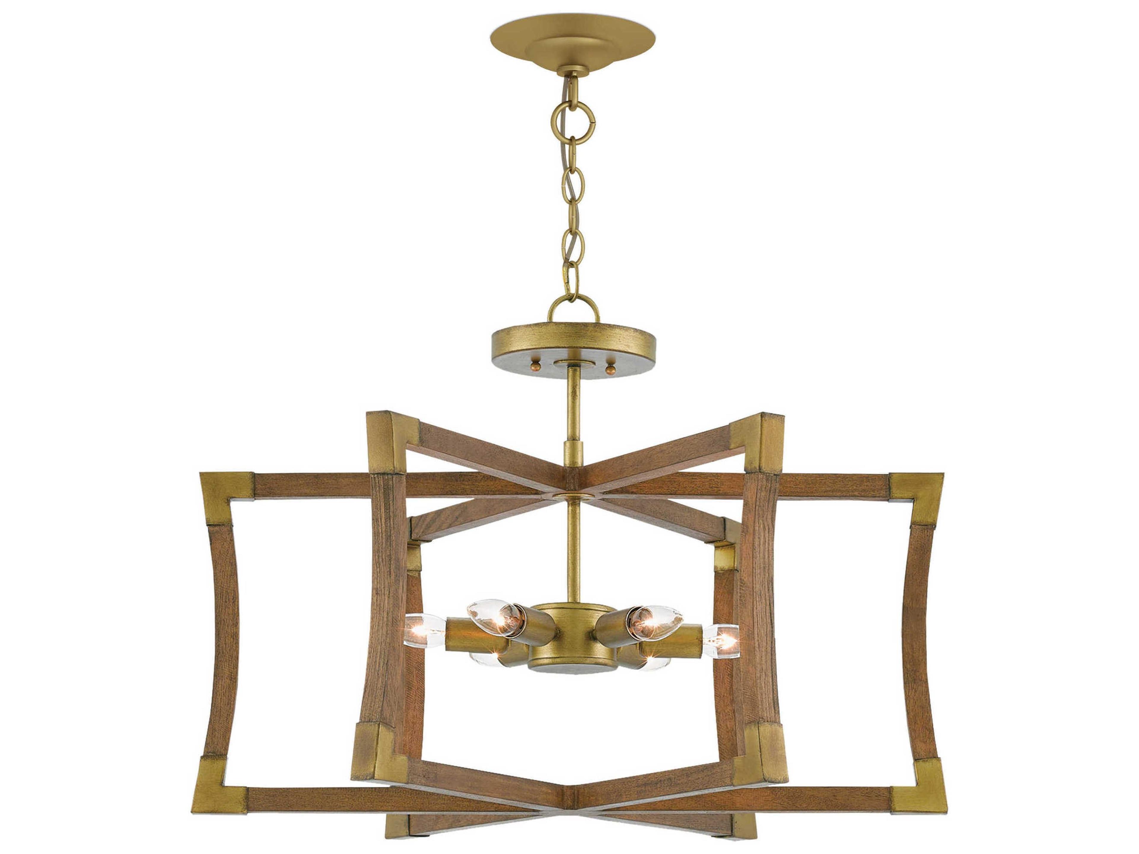 Currey & Company Bastian Chestnut Brass Gold Geometric Semi Flush Mount