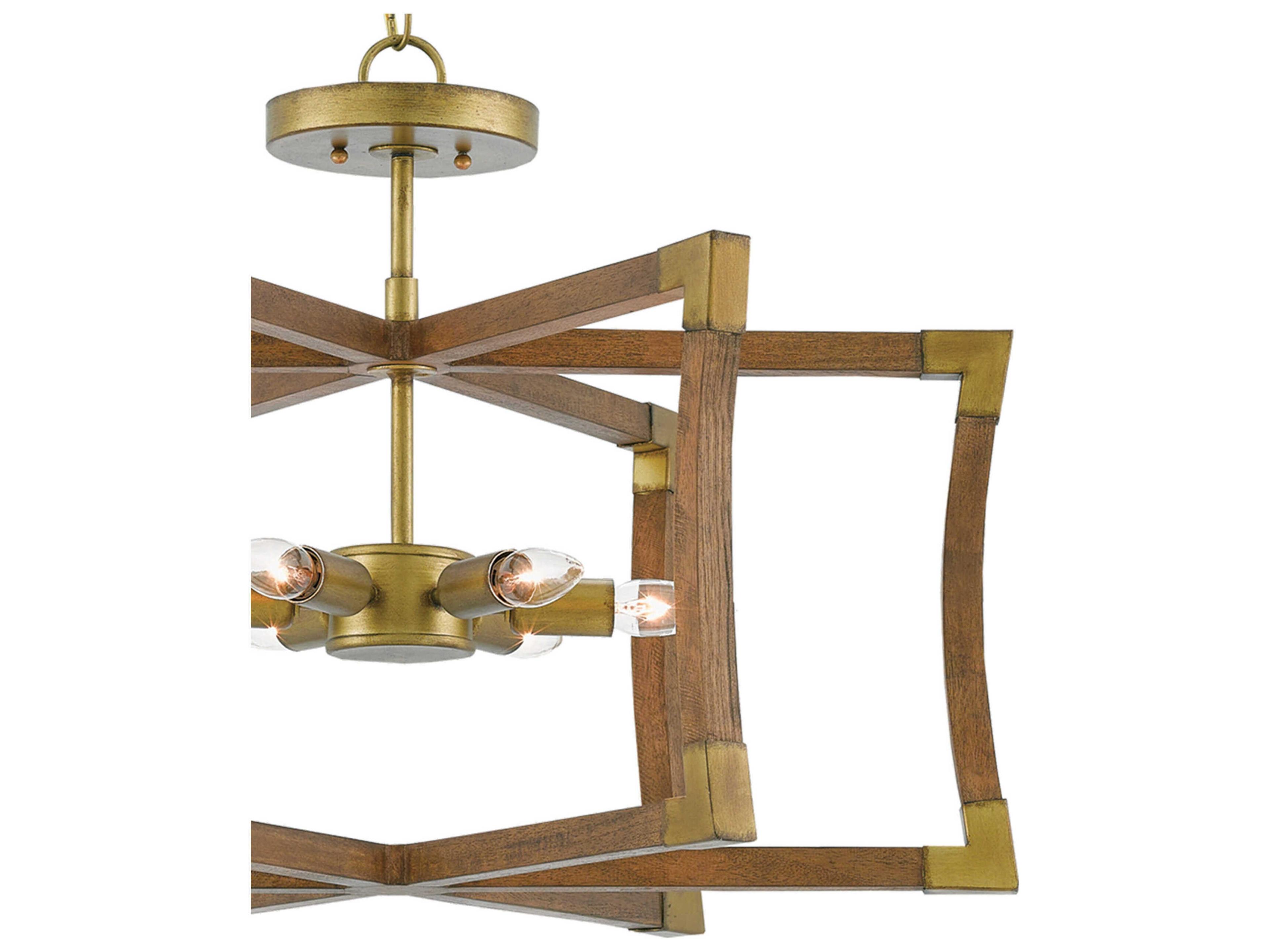 Currey & Company Bastian Chestnut Brass Gold Geometric Semi Flush Mount