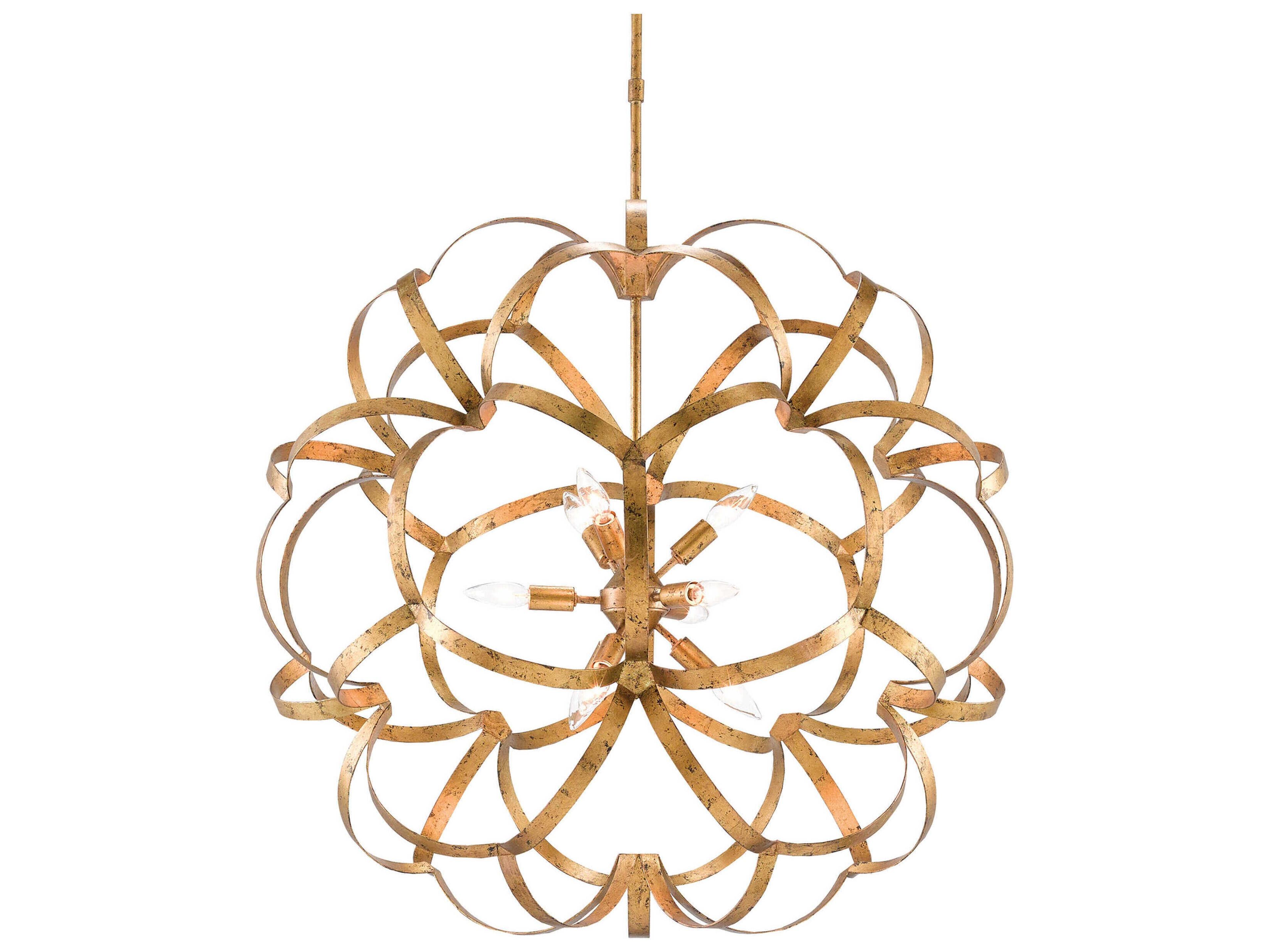 Currey & Company Sappho 9-Light New Gold Leaf Pendant