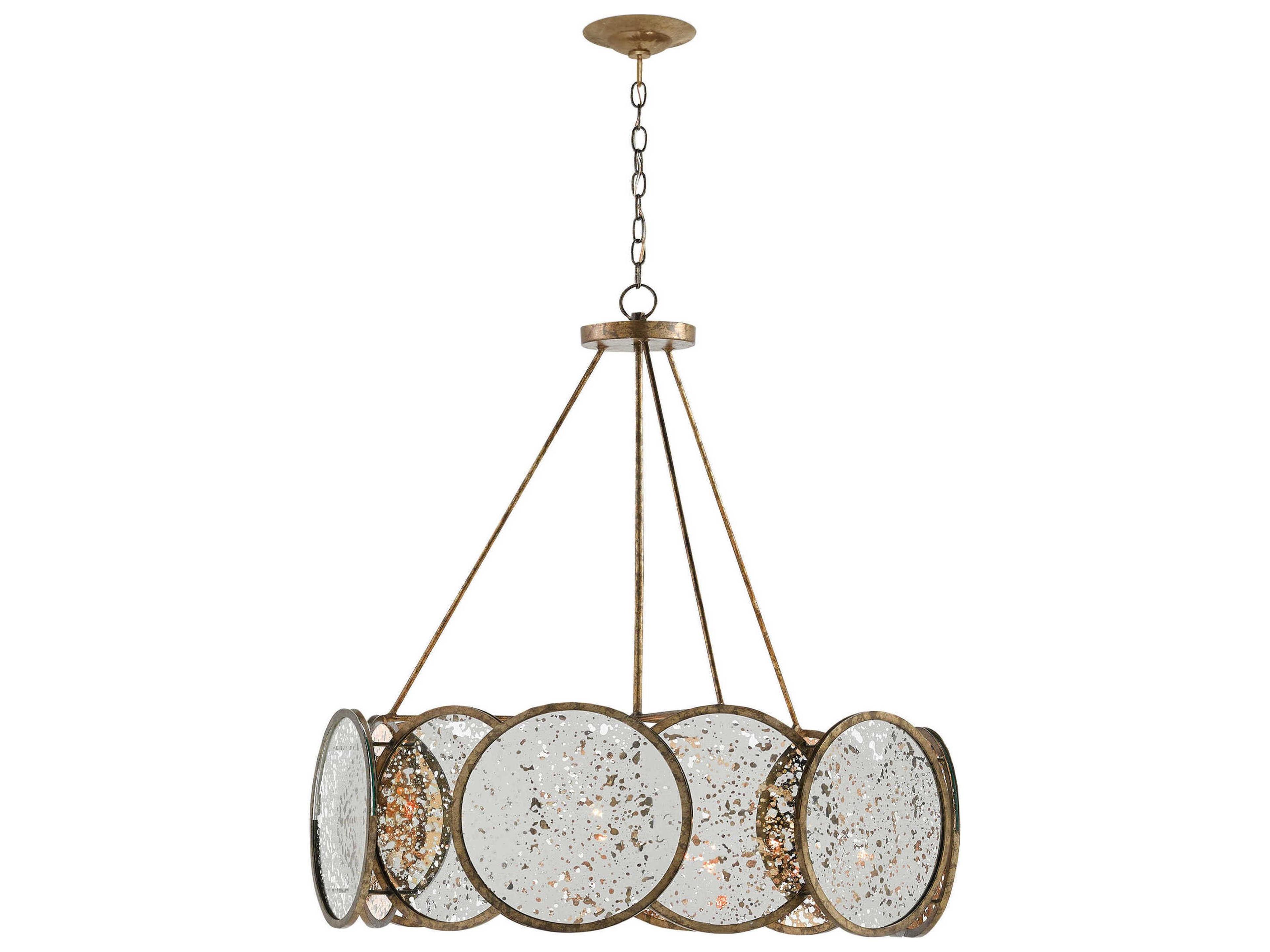 Currey & Company Oliveri 6-Light Pyrite Bronze Raj Mirror Glass Pendant