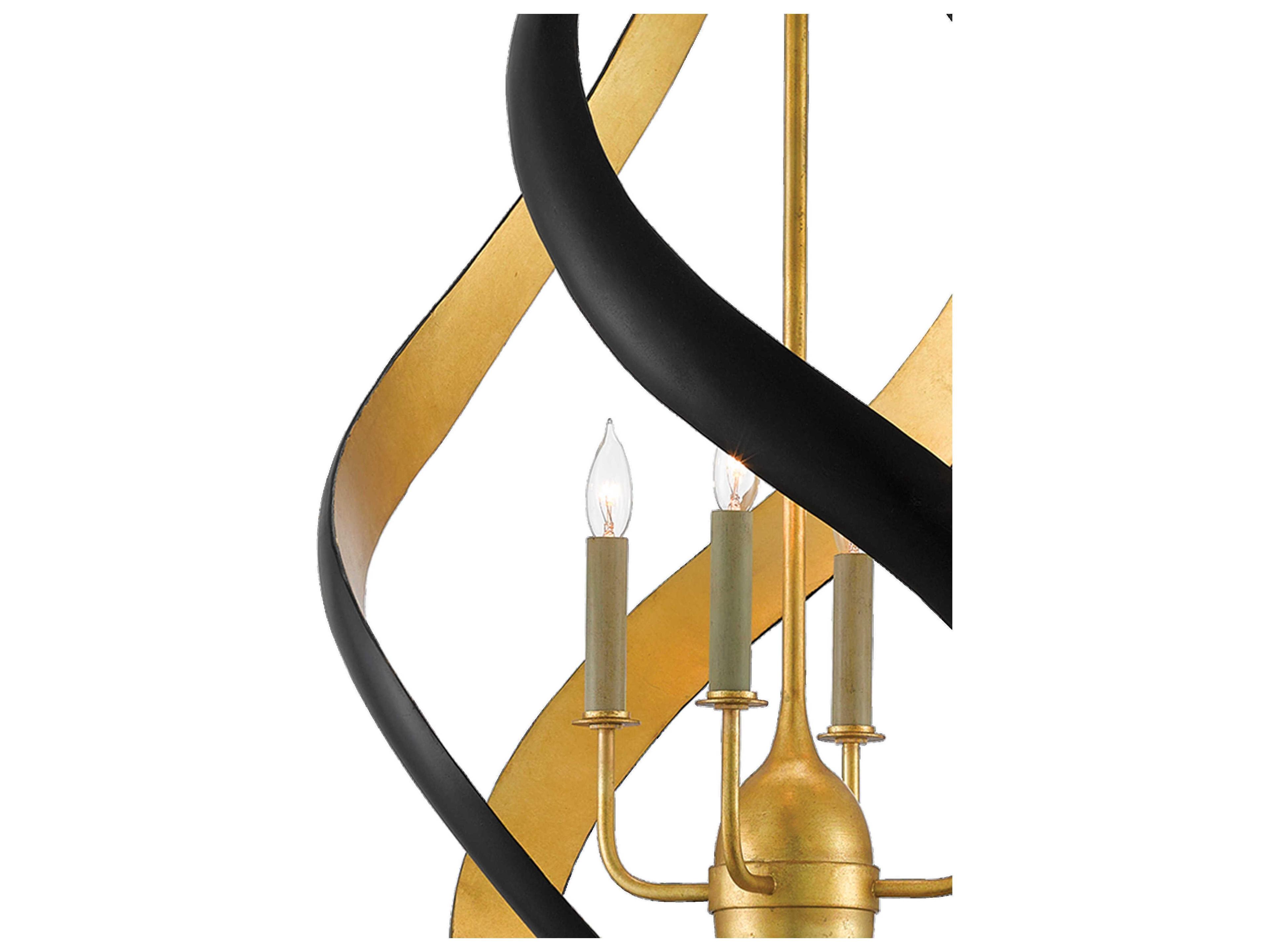 Currey & Company Trephine 4-Light Contemporary Gold Leaf Satin Black Chandelier