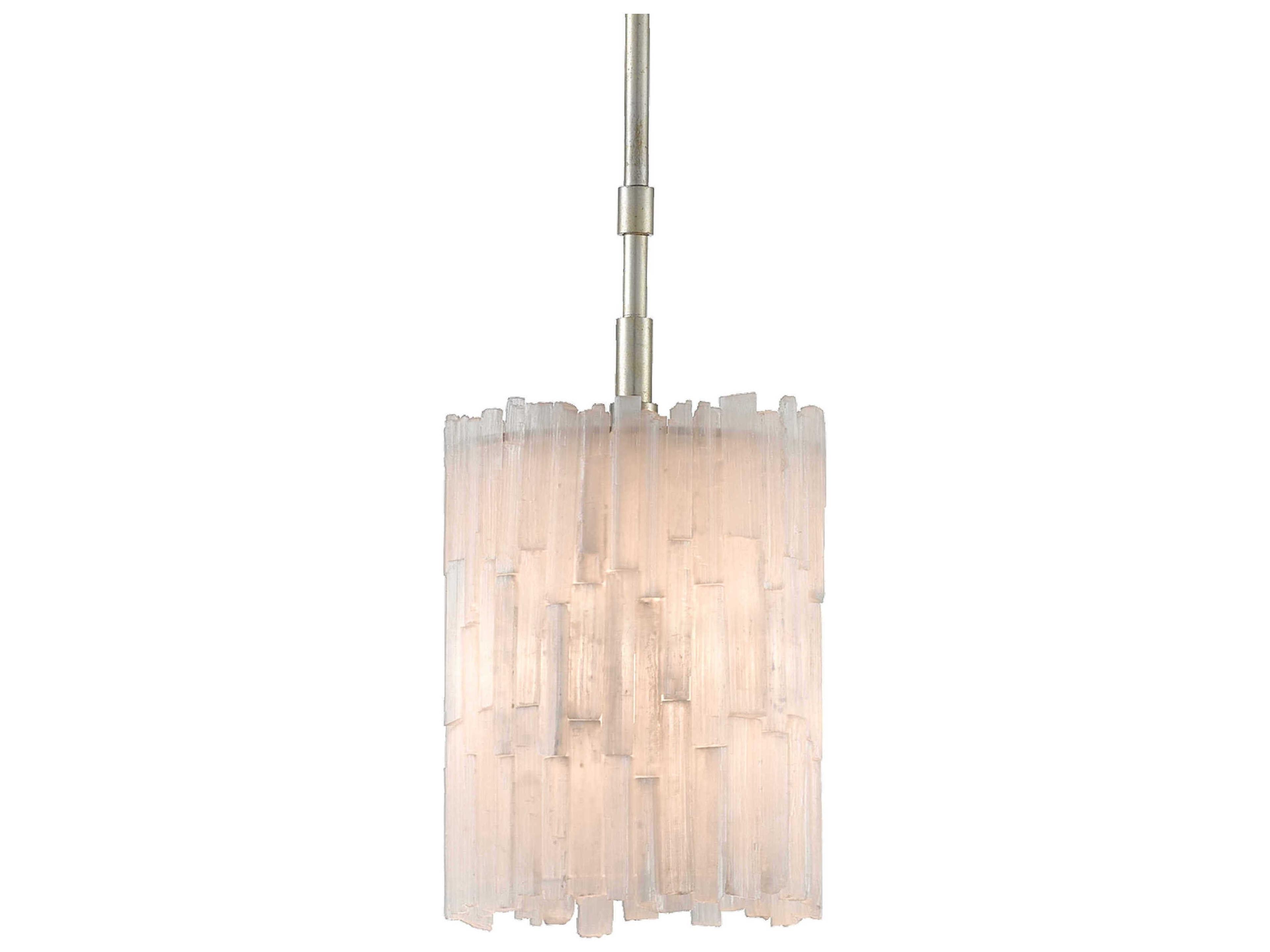 Moonstone 1-Light Natural Chinois Silver Leaf White Glass Cylinder Mini Pendant