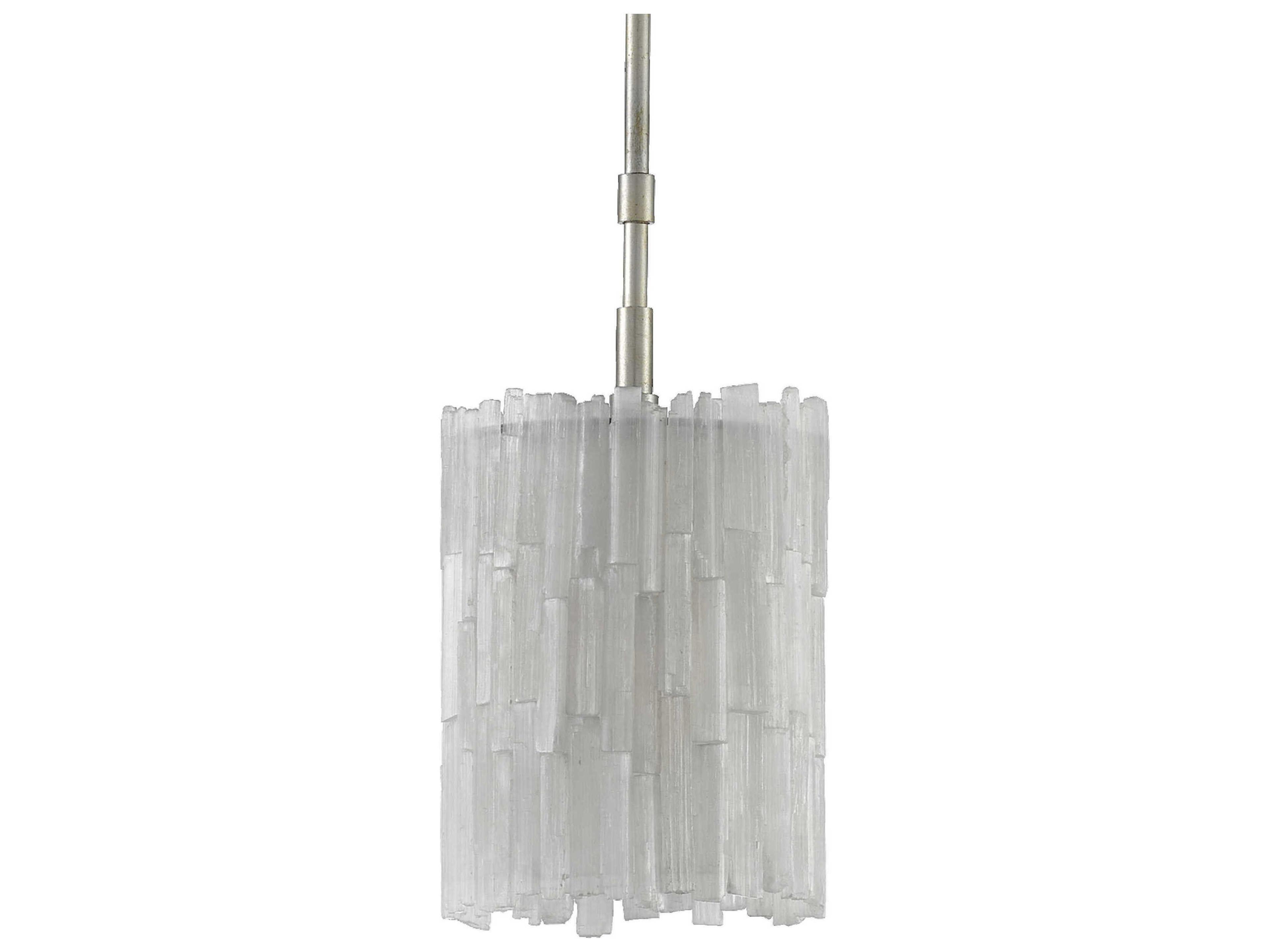 Currey & Company Moonstone 1-Light Natural Chinois Silver Leaf White Glass Cylinder Mini Pendant