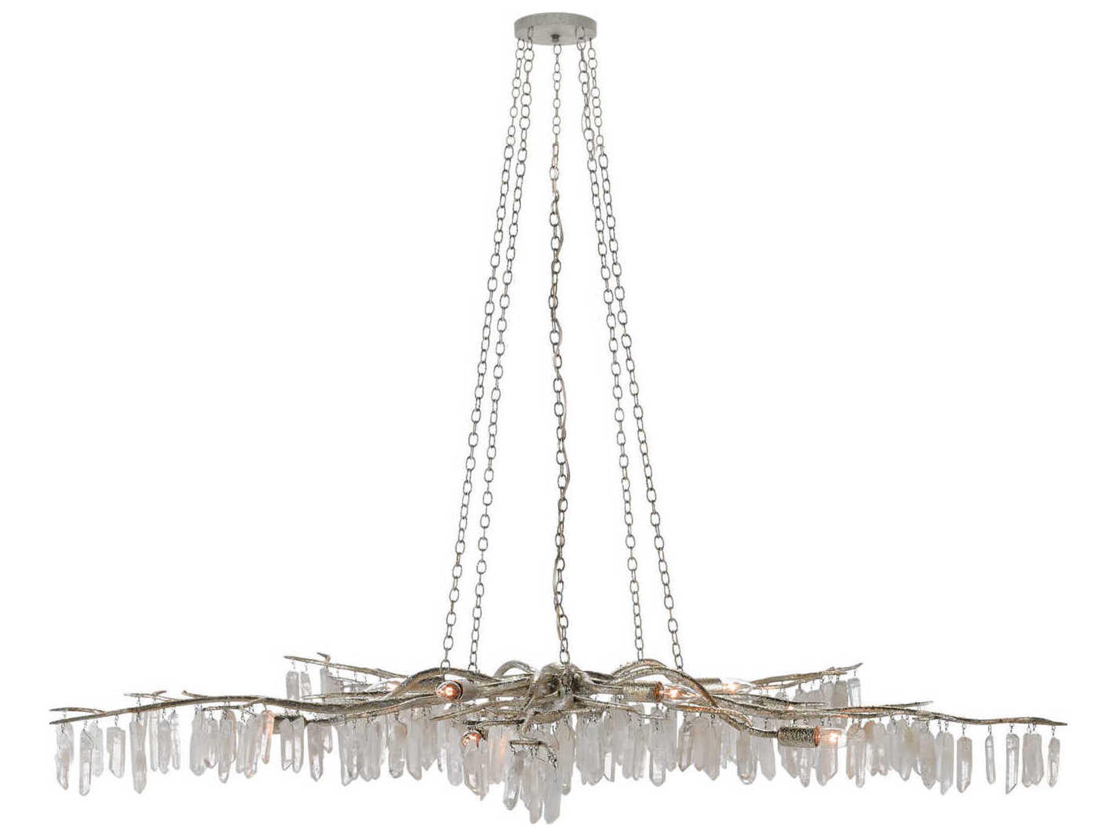 Currey & Company Forest 10-Light Textured Silver Natural Crystal Chandelier