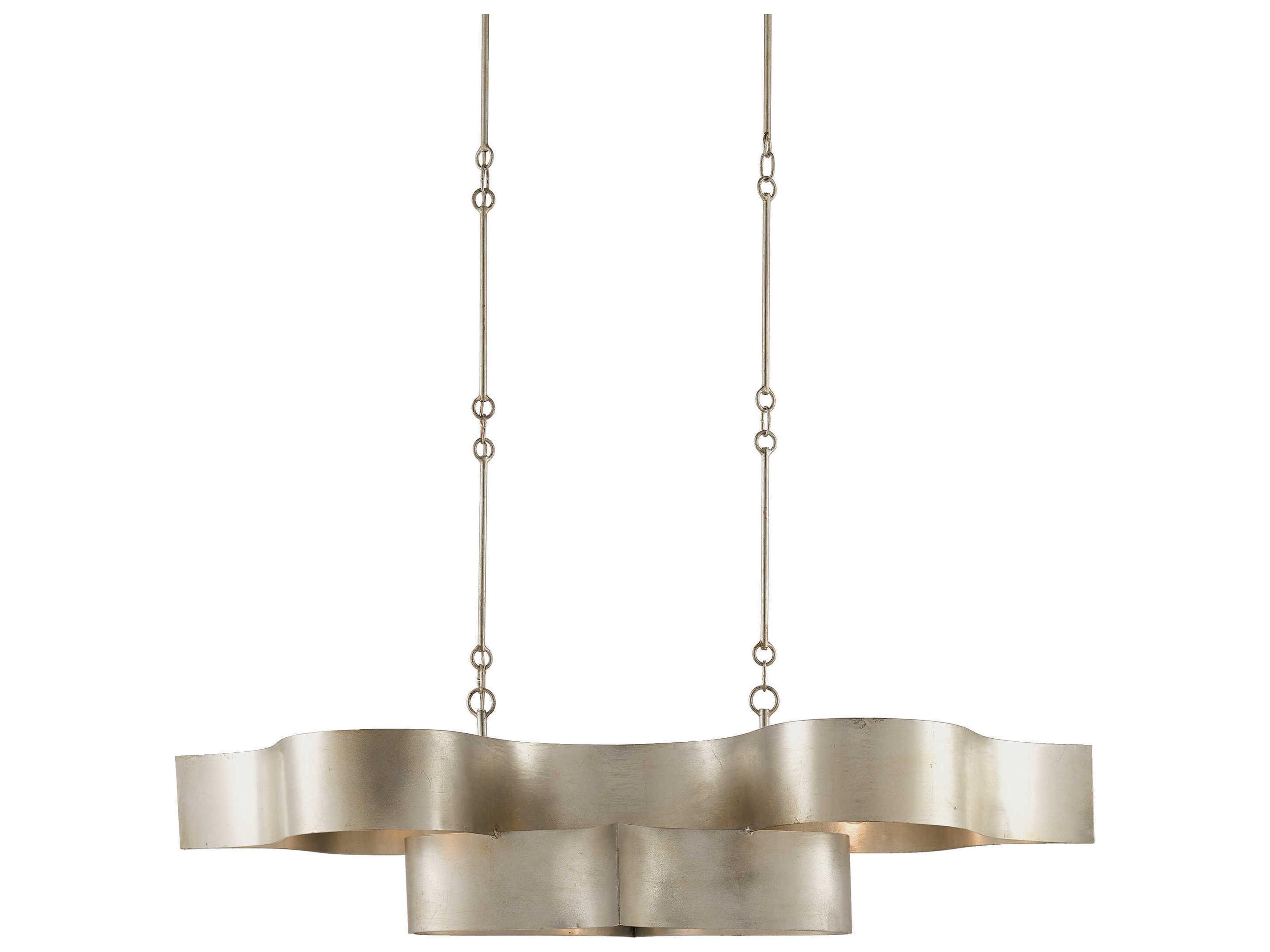 Grand Lotus 6-Light Contemporary Silver Leaf Island Pendant