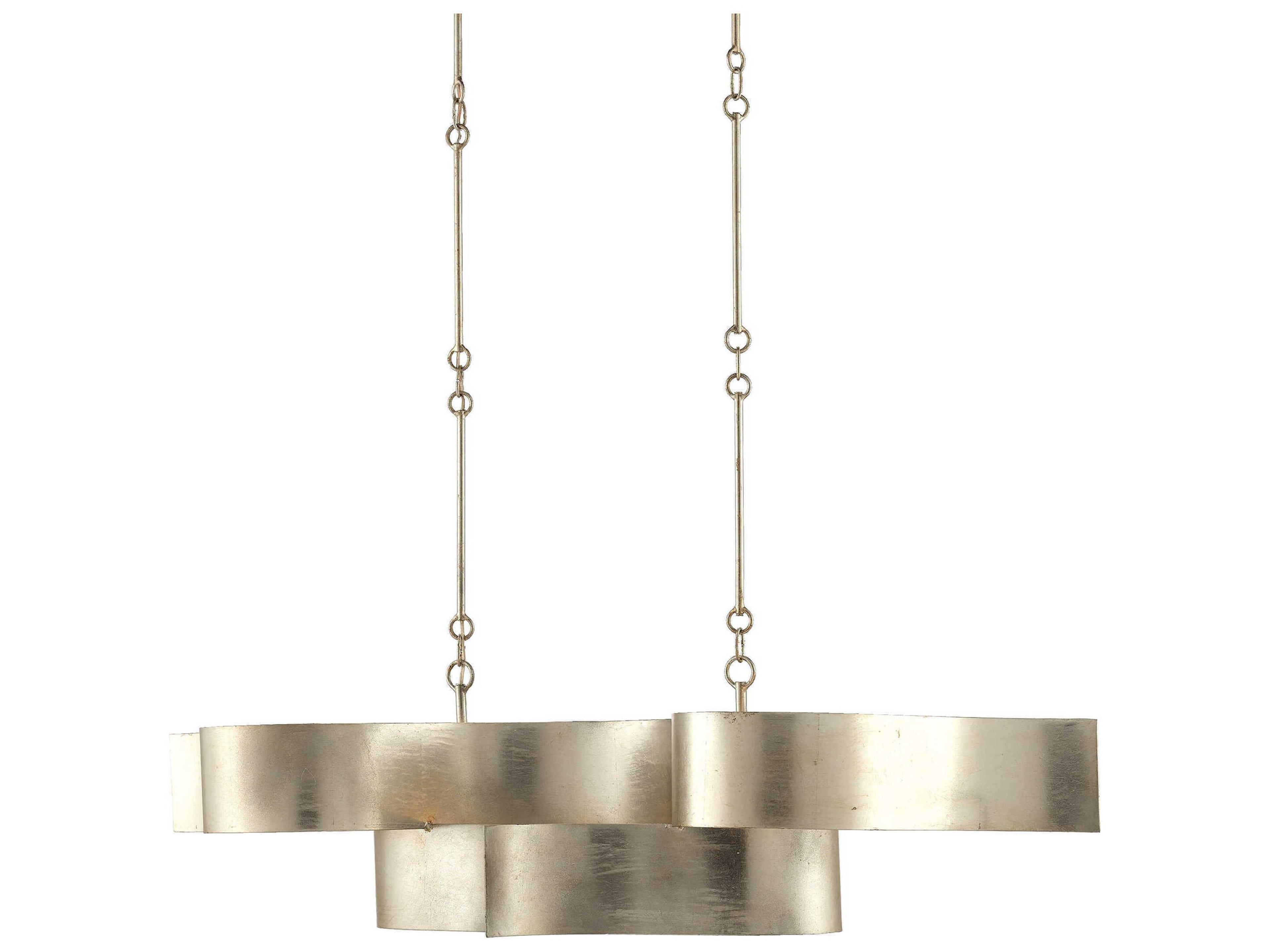 Currey & Company Grand Lotus 6-Light Contemporary Silver Leaf Island Pendant