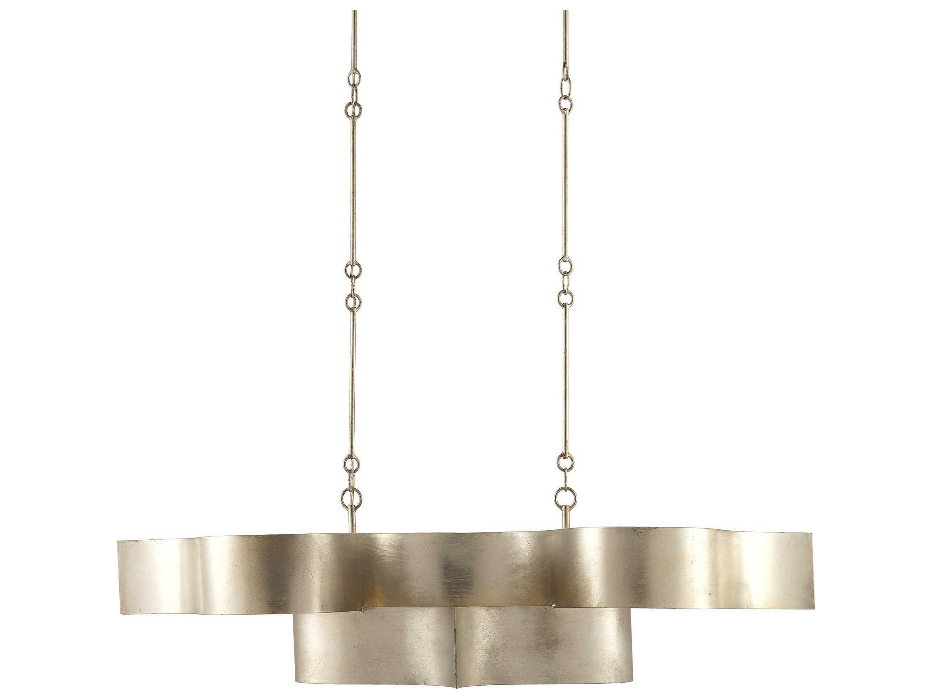 Currey & Company Grand Lotus 6-Light Contemporary Silver Leaf Island Pendant