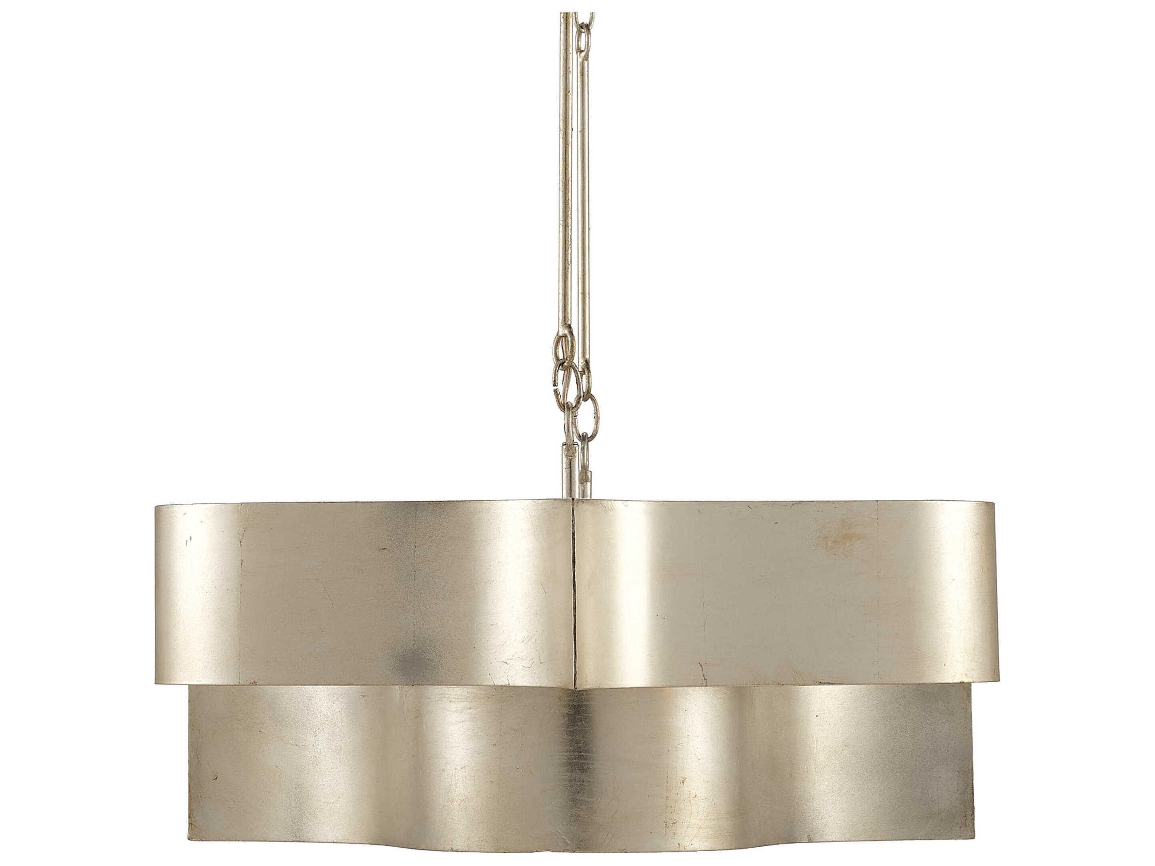 Currey & Company Grand Lotus 6-Light Contemporary Silver Leaf Island Pendant