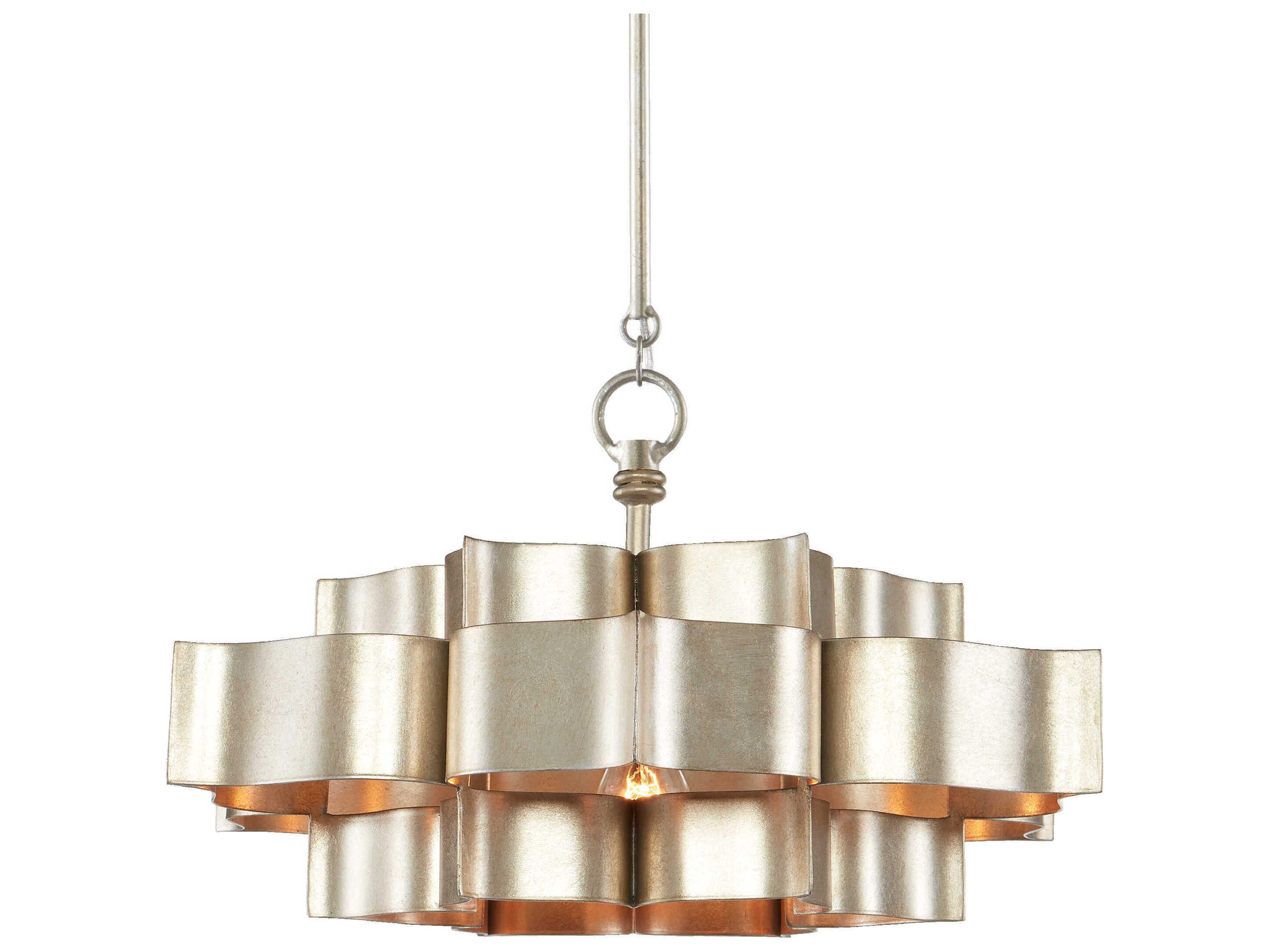 Currey & Company Grand Lotus 1-Light Contemporary Silver Leaf Pendant