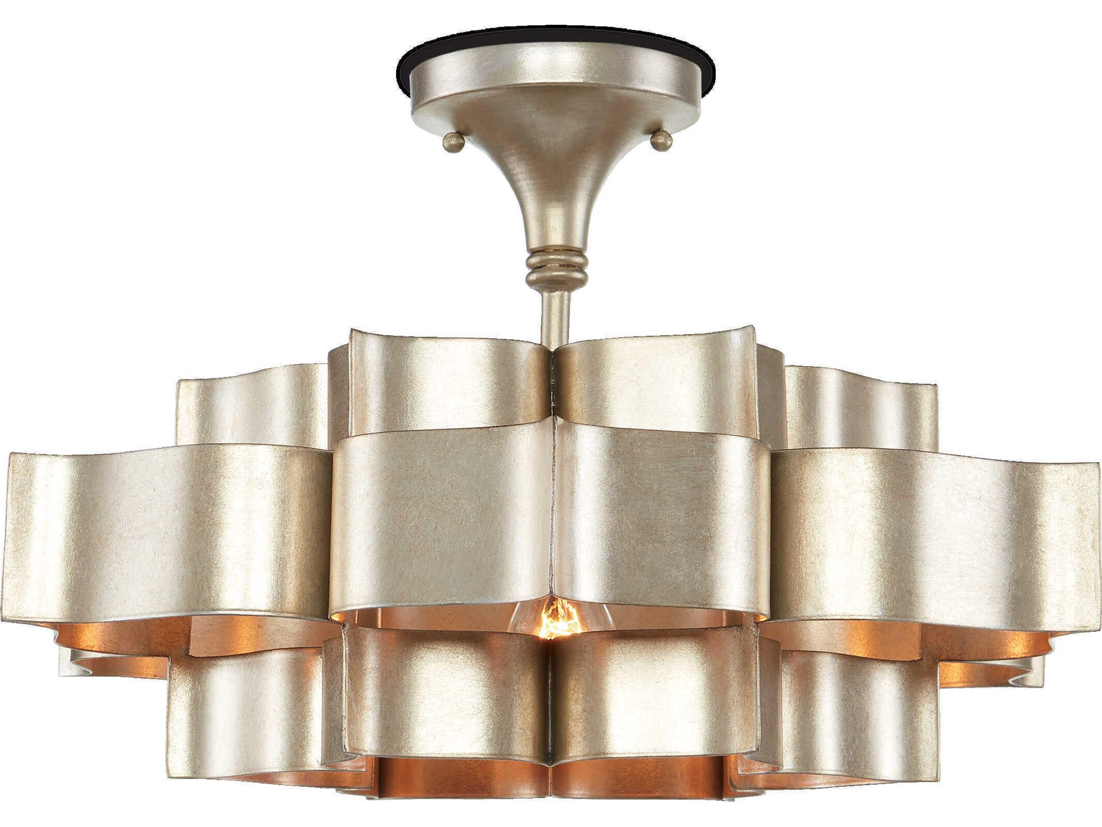 Currey & Company Grand Lotus 1-Light Contemporary Silver Leaf Pendant