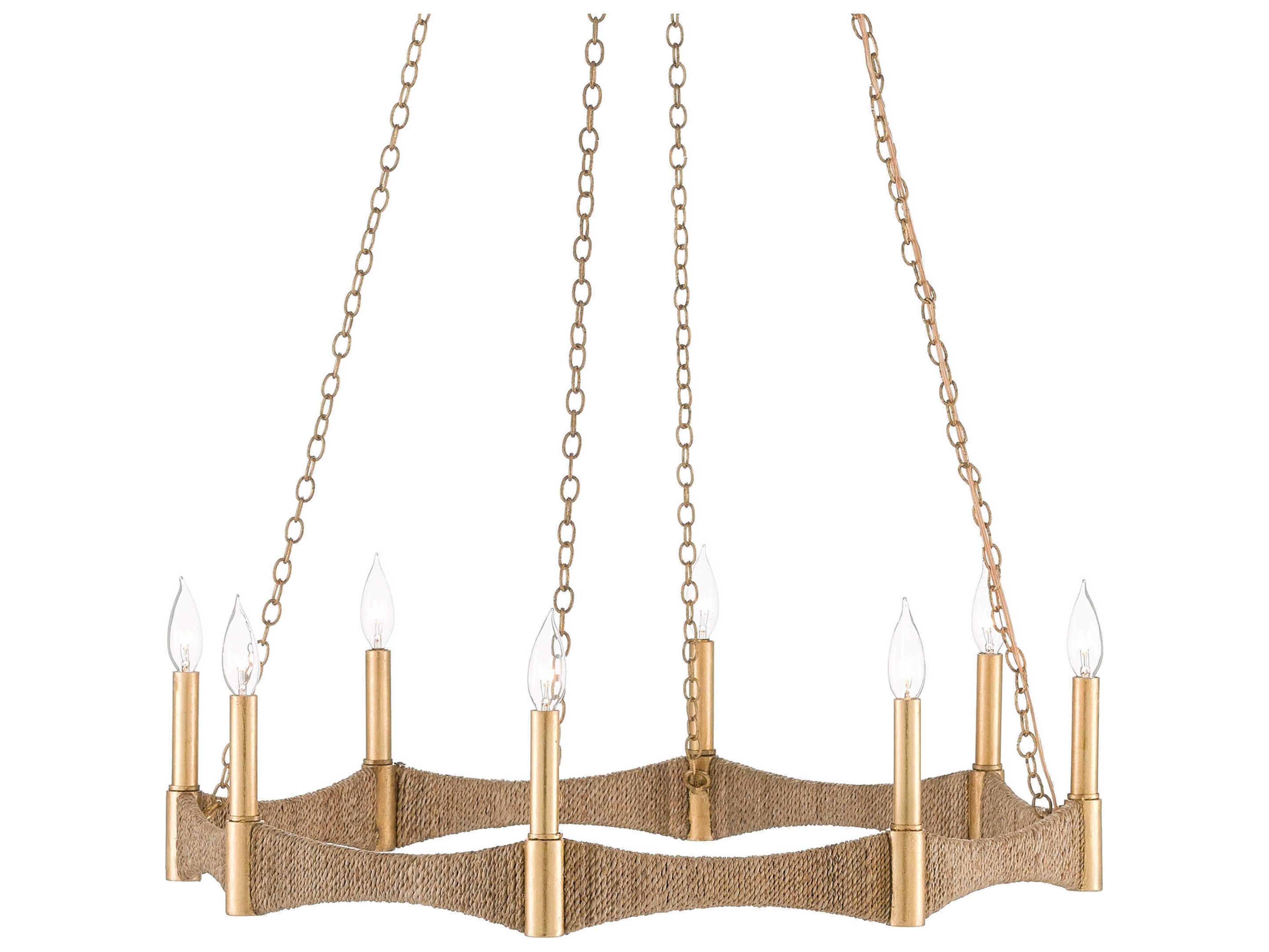 Currey & Company Mallorca 8-Light Natural Dark Contemporary Gold Leaf Brown Candelabra Round Chandelier