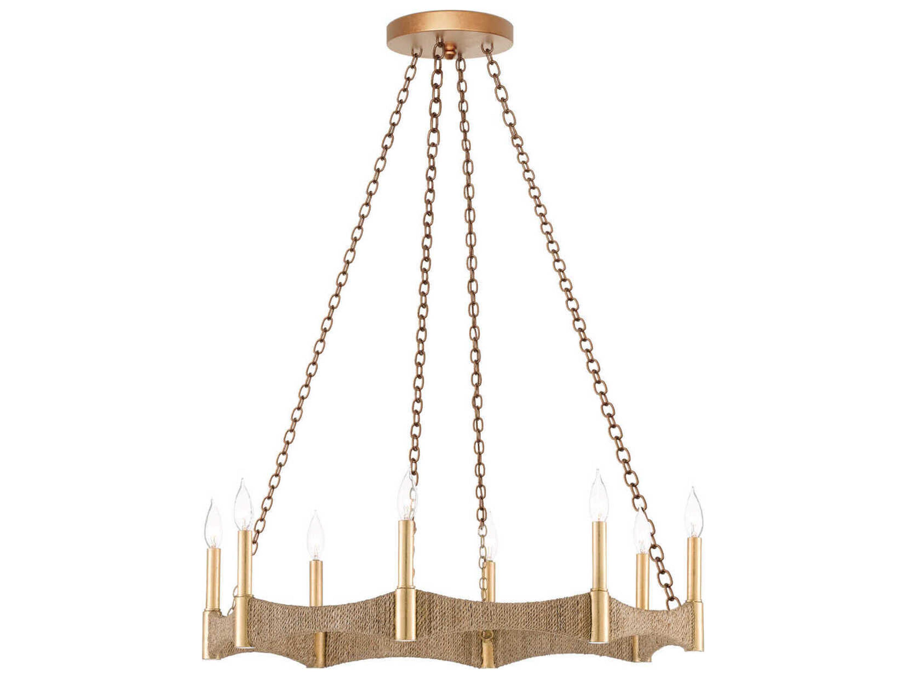 Currey & Company Mallorca 8-Light Natural Dark Contemporary Gold Leaf Brown Candelabra Round Chandelier