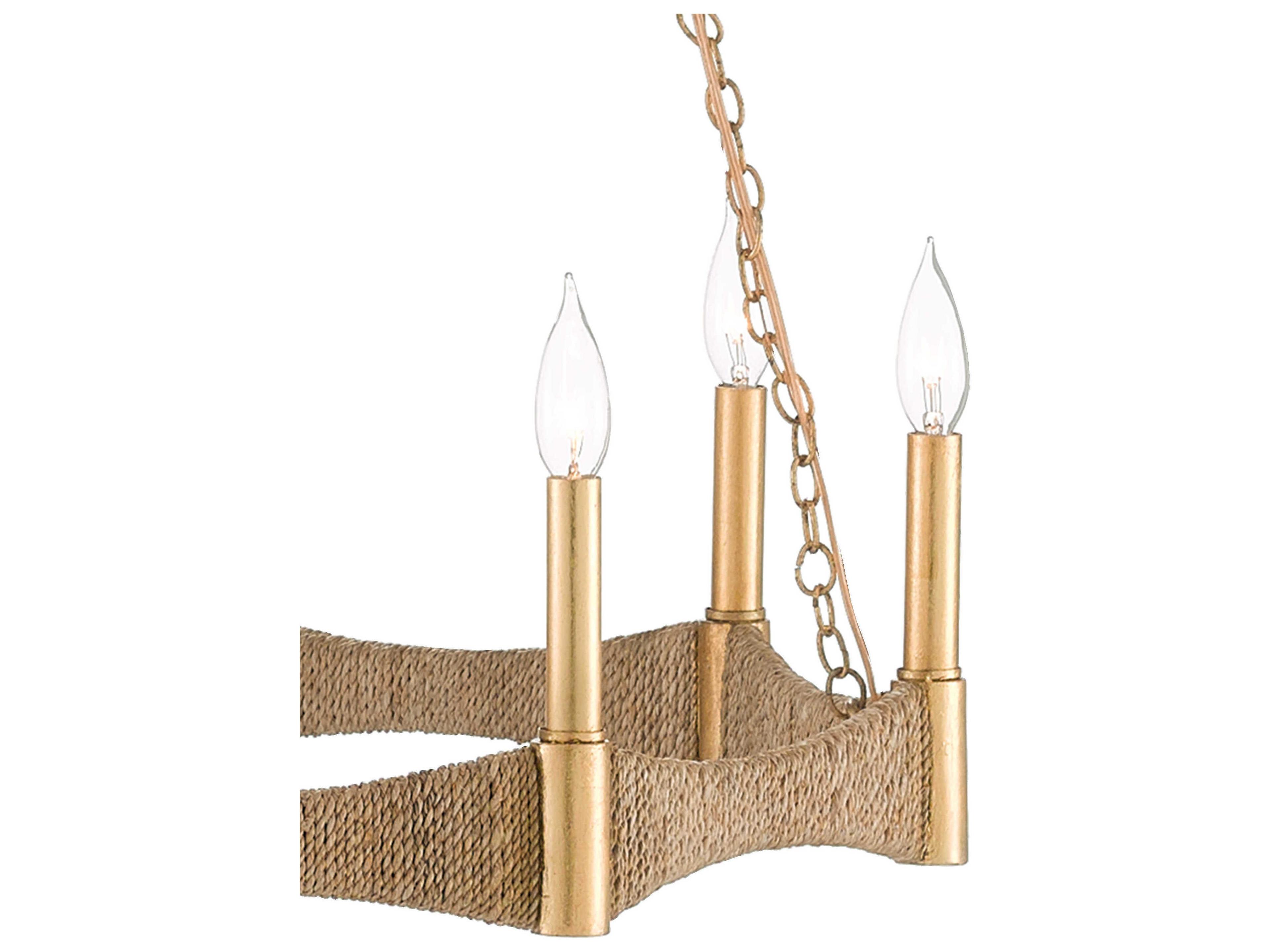 Currey & Company Mallorca 8-Light Natural Dark Contemporary Gold Leaf Brown Candelabra Round Chandelier