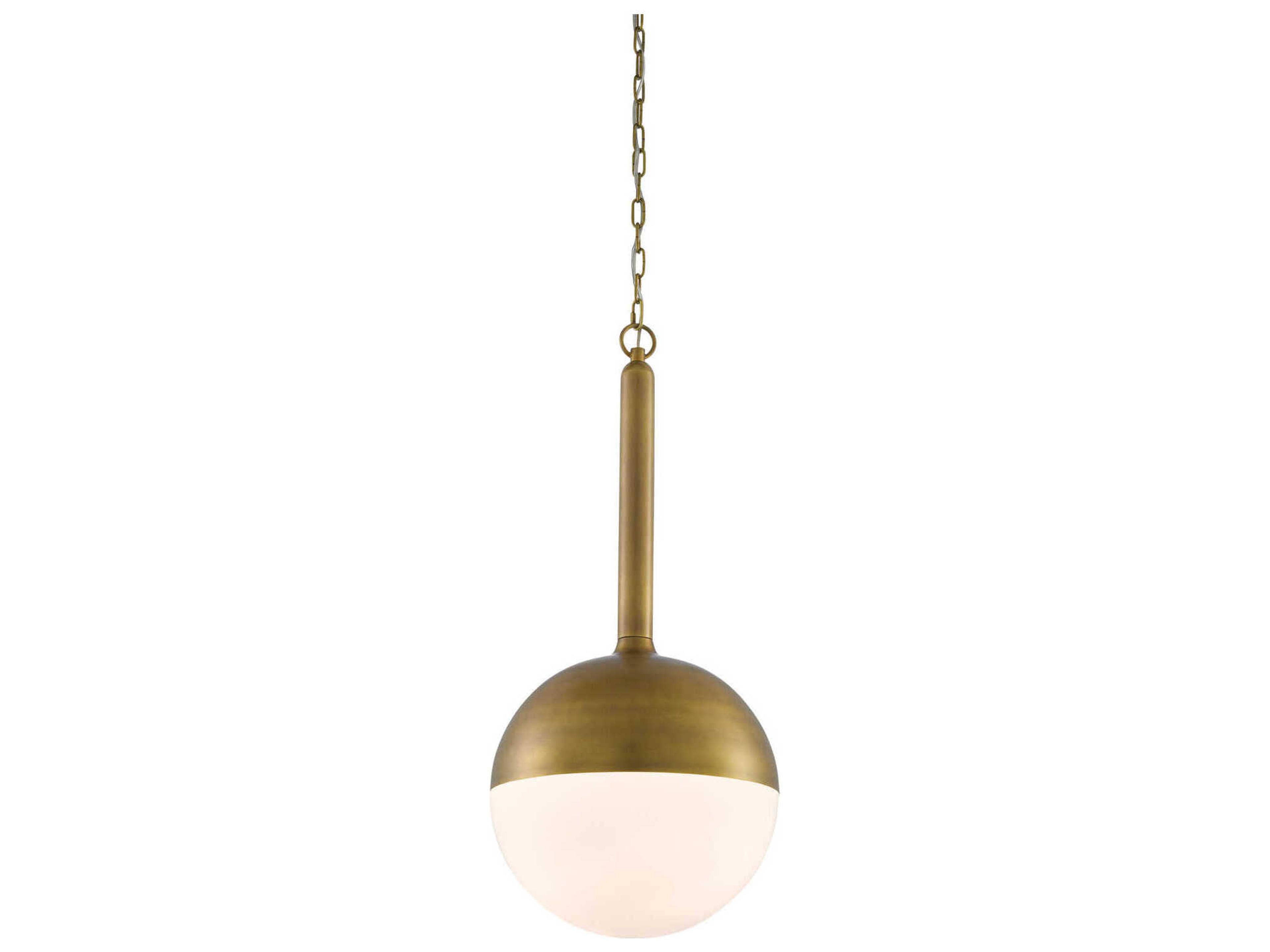 Currey & Company Moonward 1-Light Antique Brass Opaque White Glass Globe Pendant