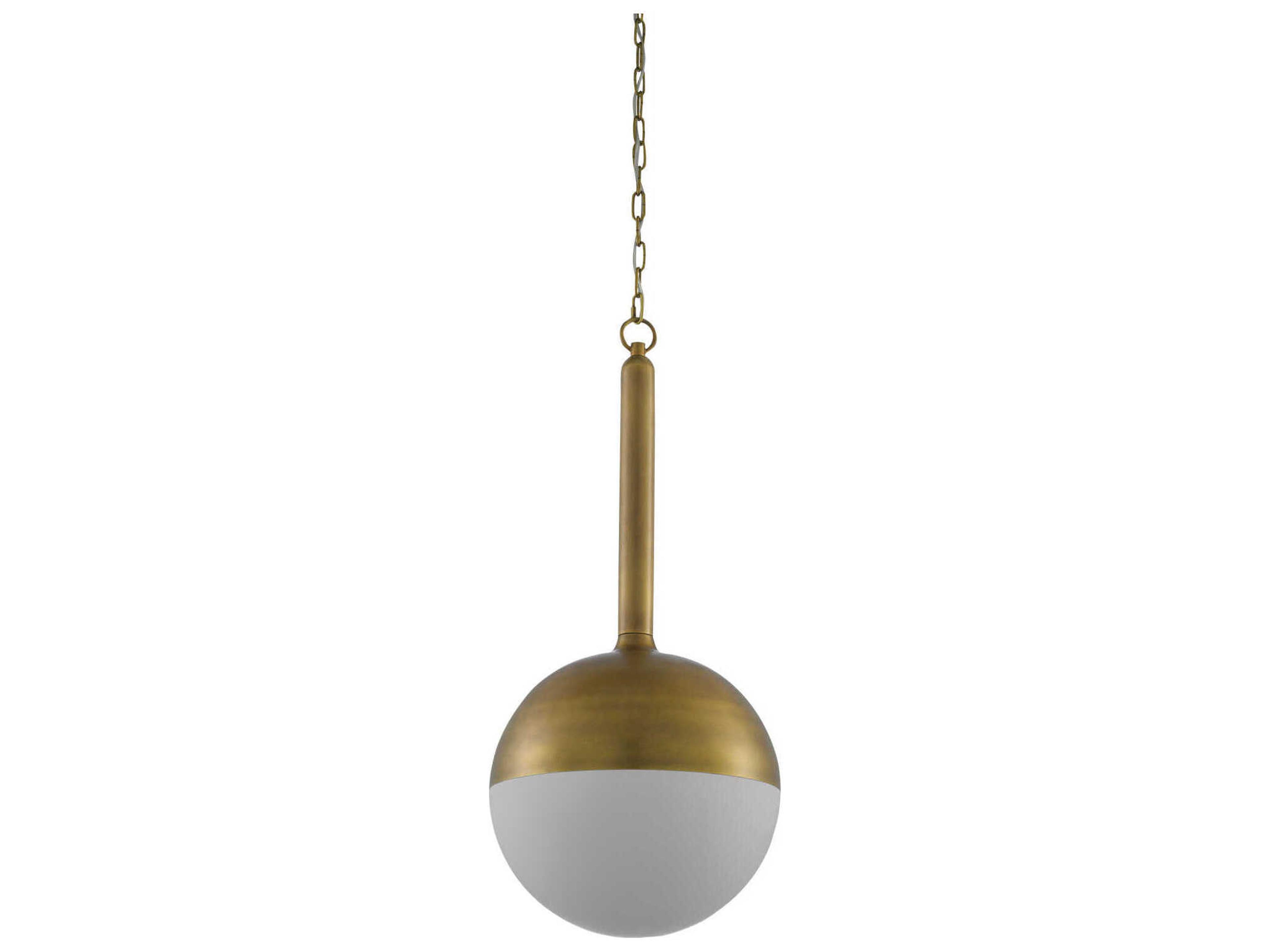 Currey & Company Moonward 1-Light Antique Brass Opaque White Glass Globe Pendant