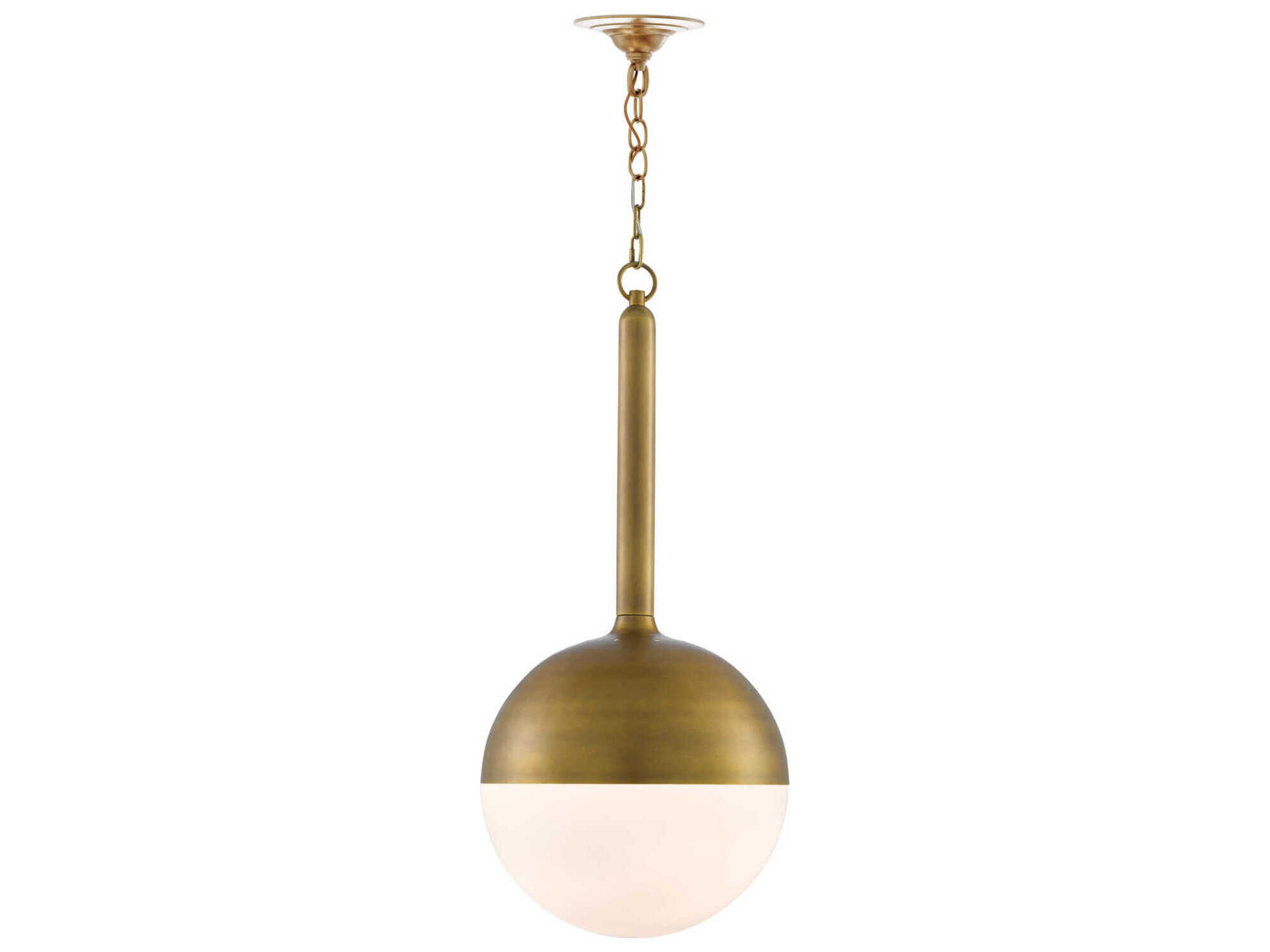 Currey & Company Moonward 1-Light Antique Brass Opaque White Glass Globe Pendant