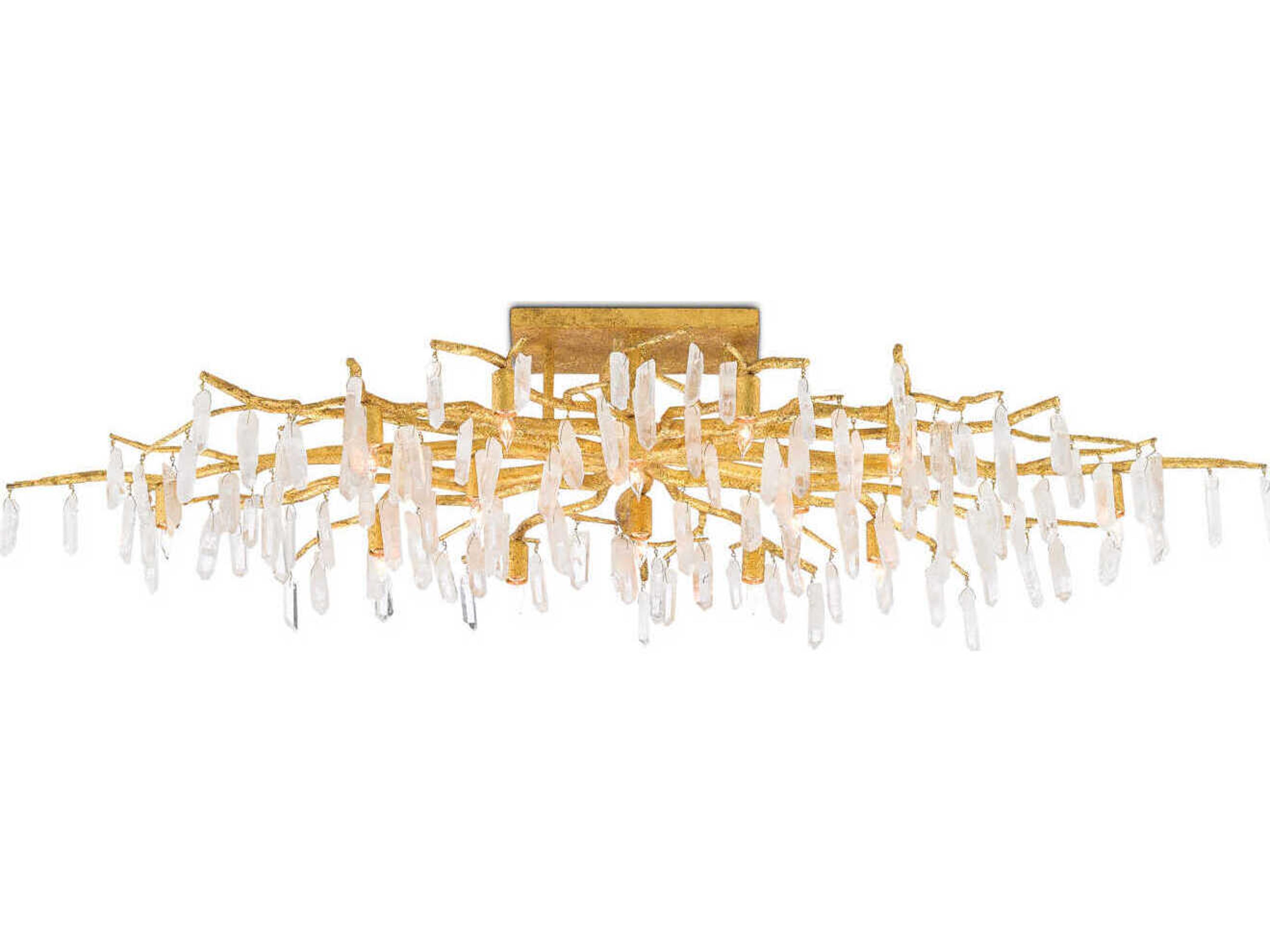 Currey & Company Forest 14-Light Washed Lucerne Gold Natural Crystal Semi Flush Mount