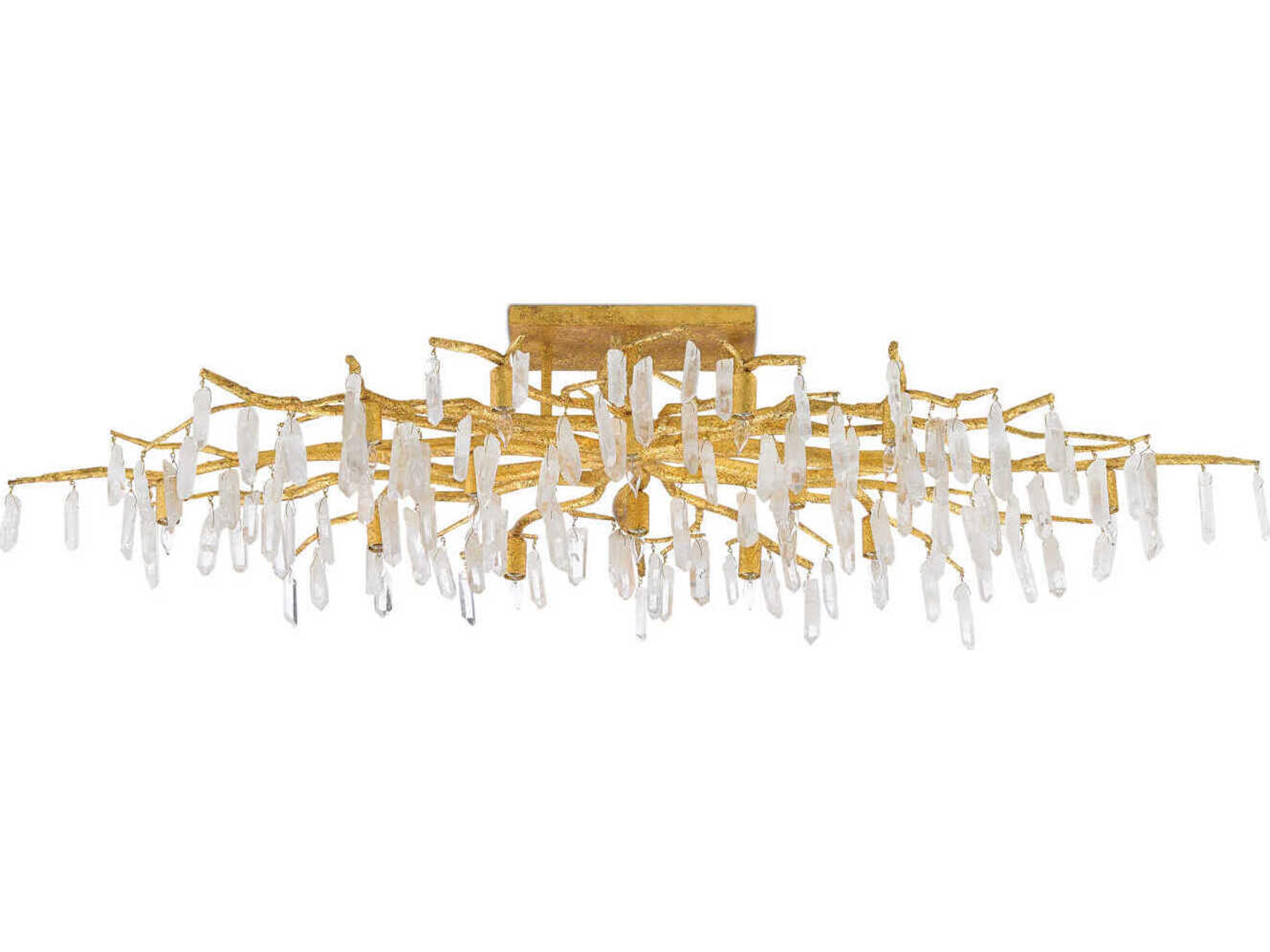 Currey & Company Forest 14-Light Washed Lucerne Gold Natural Crystal Semi Flush Mount
