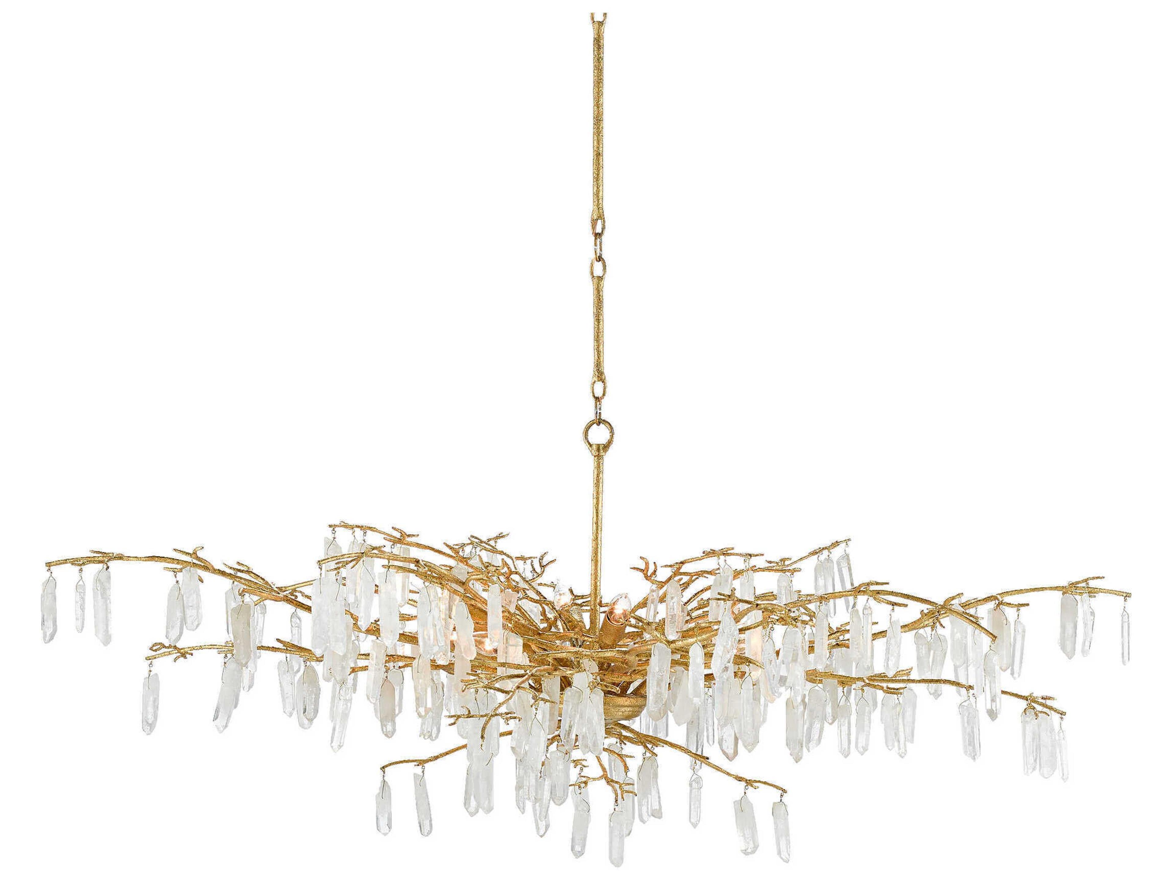 Currey & Company Forest 8-Light Washed Lucerne Gold Natural Crystal Chandelier