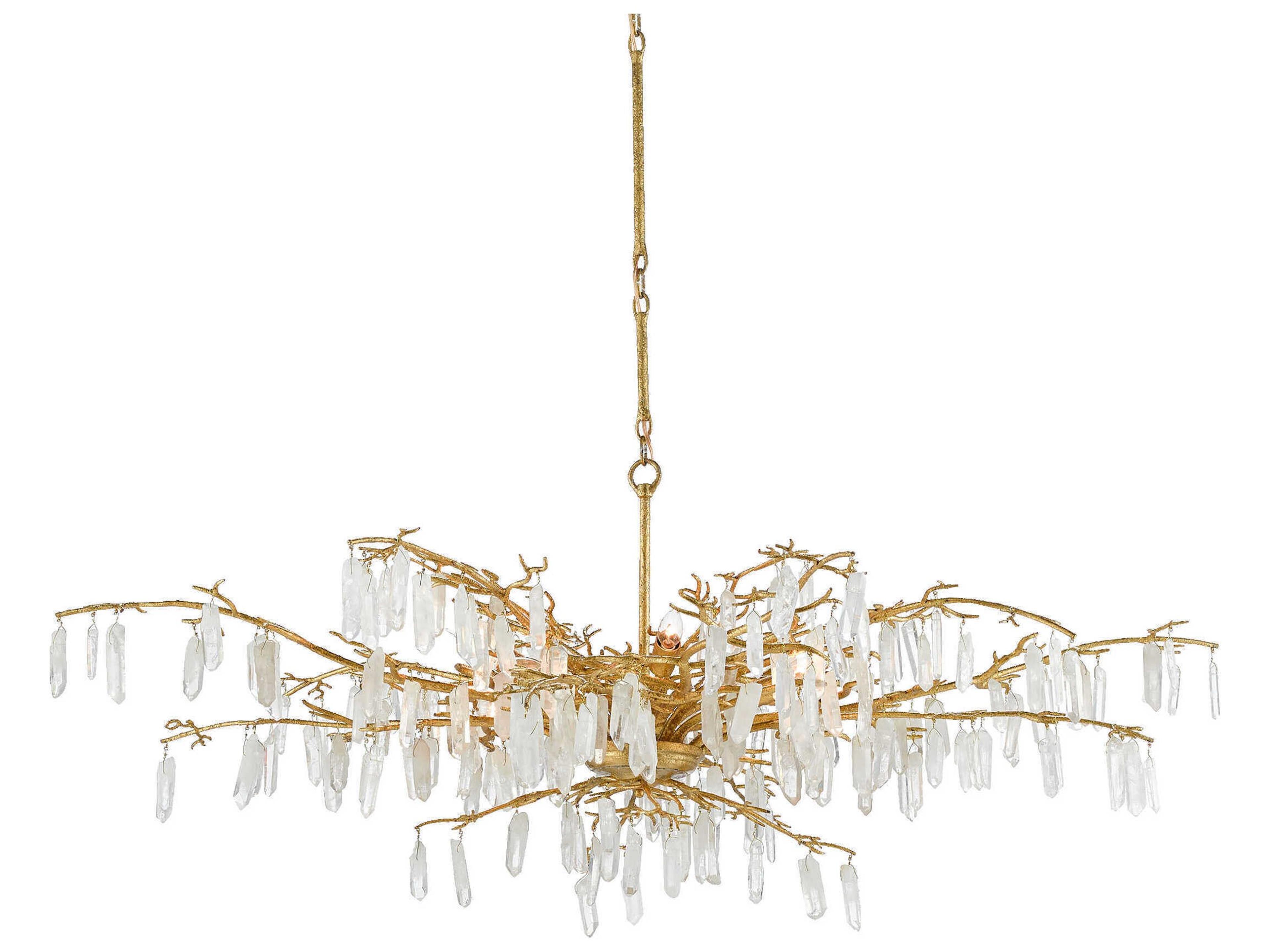 Currey & Company Forest 8-Light Washed Lucerne Gold Natural Crystal Chandelier