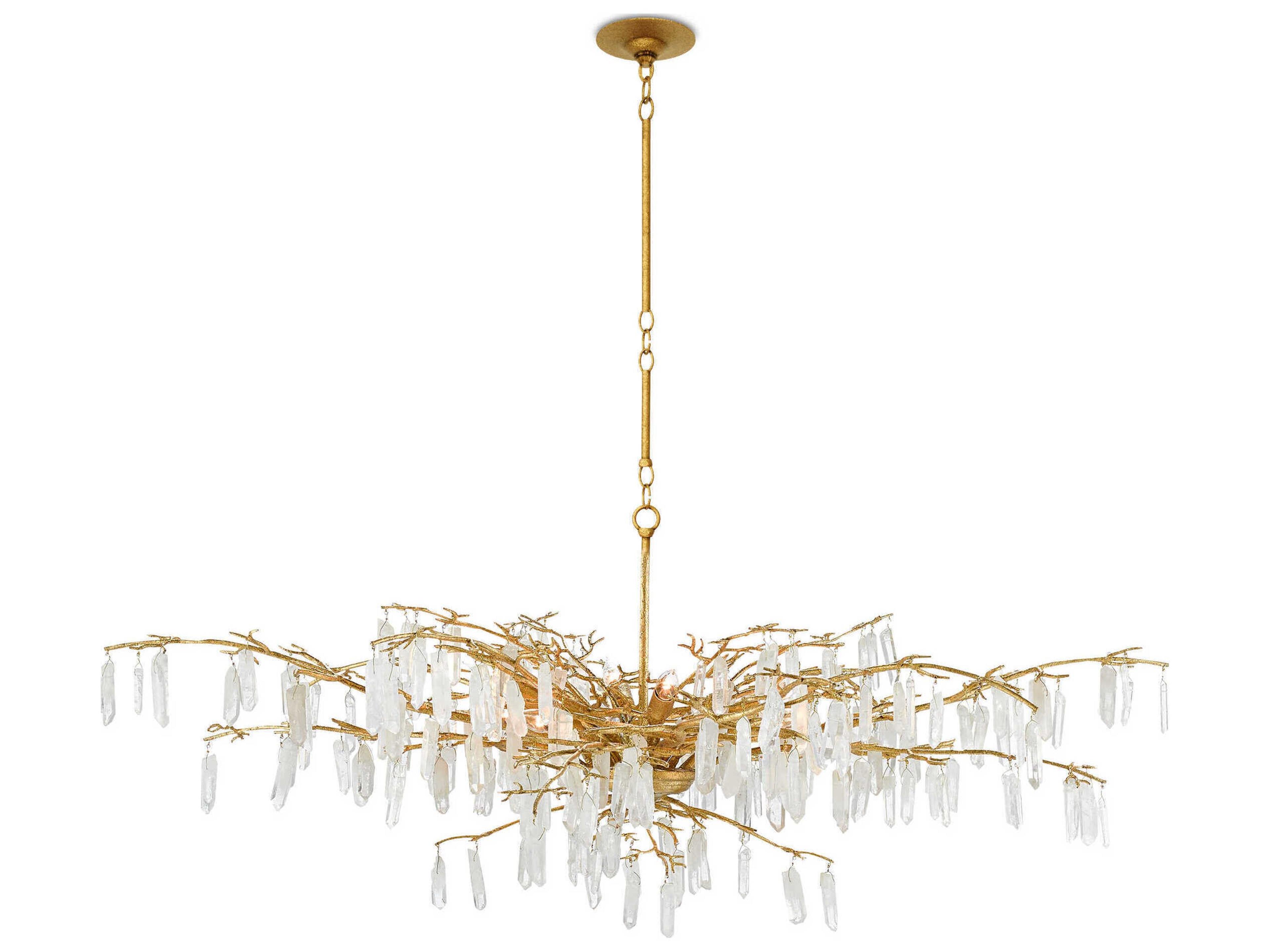 Currey & Company Forest 8-Light Washed Lucerne Gold Natural Crystal Chandelier