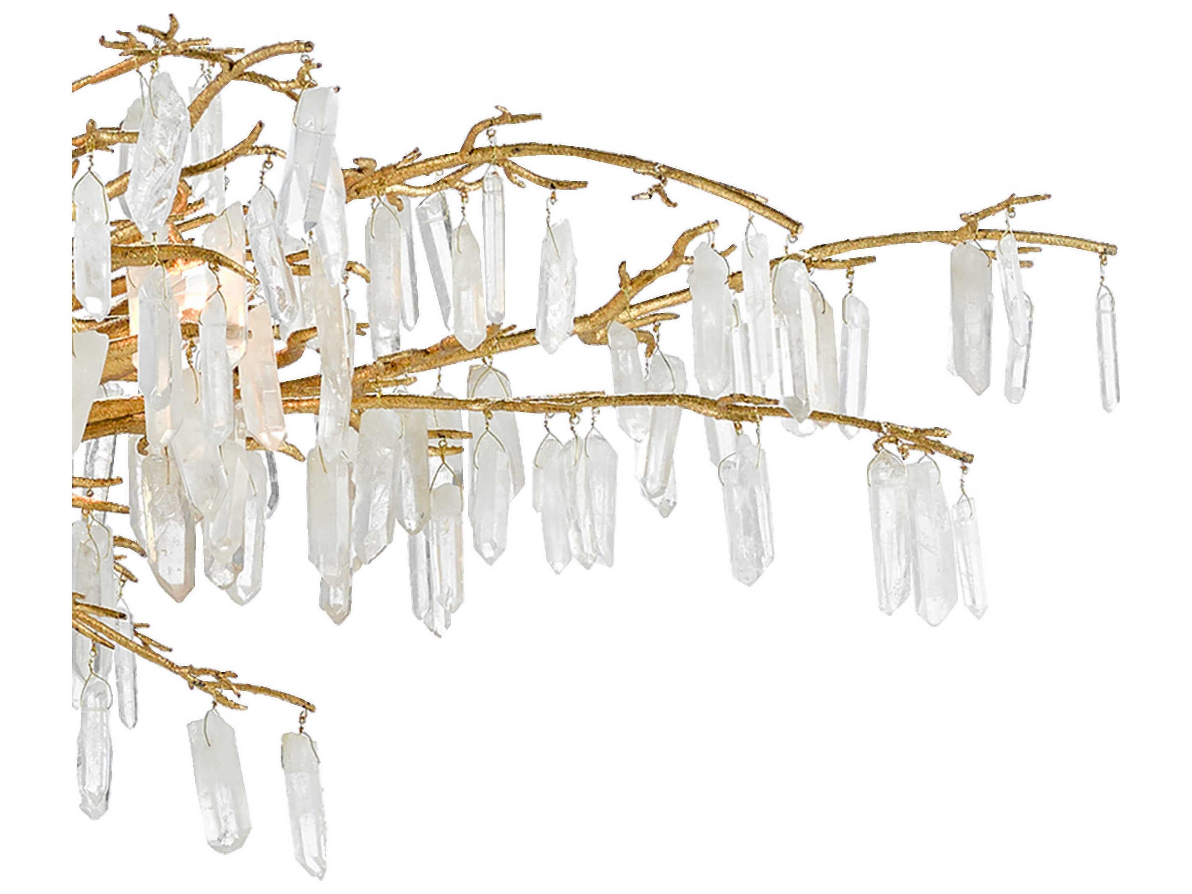 Currey & Company Forest 8-Light Washed Lucerne Gold Natural Crystal Chandelier